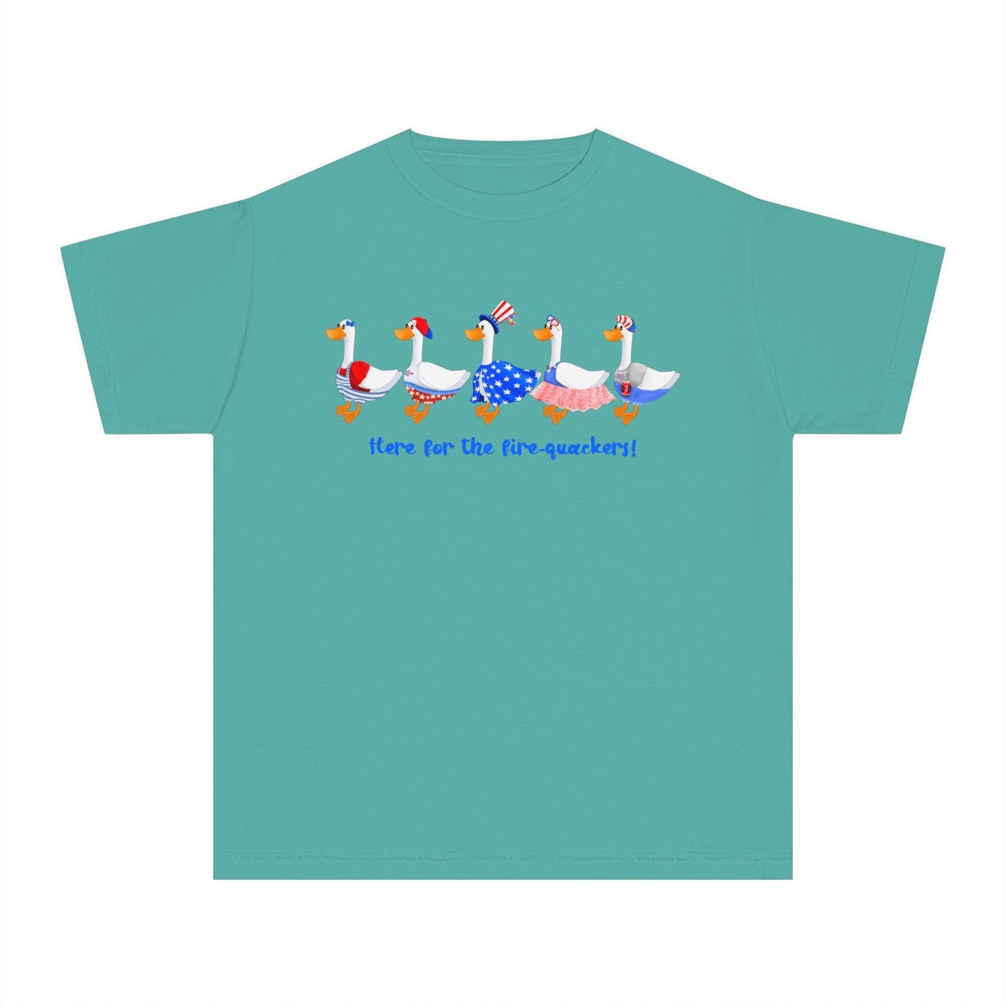 Fourth of July Youth T-Shirt -Patriotic, Here for the Firequackers Shirt