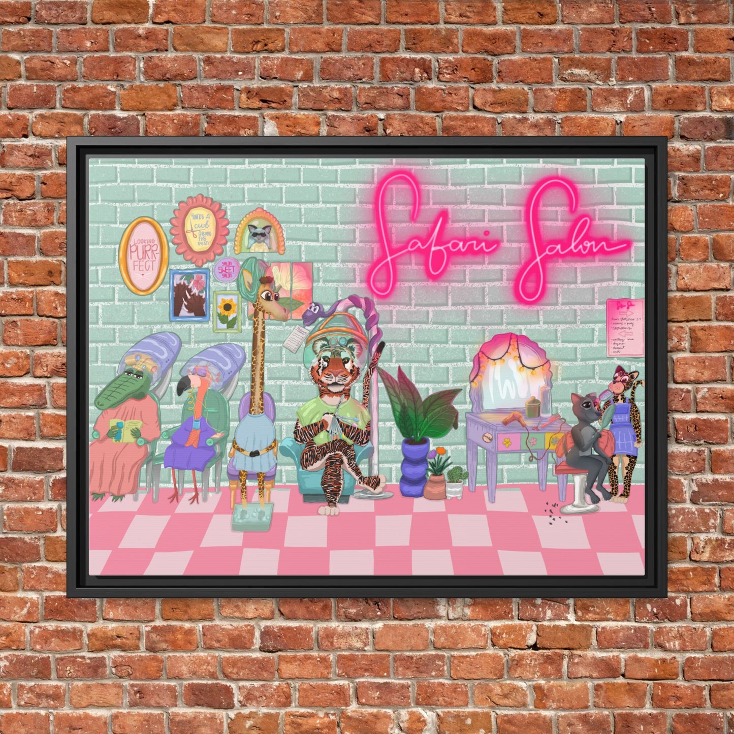 "Appointment at Safari Salon" - Framed Canvas Print