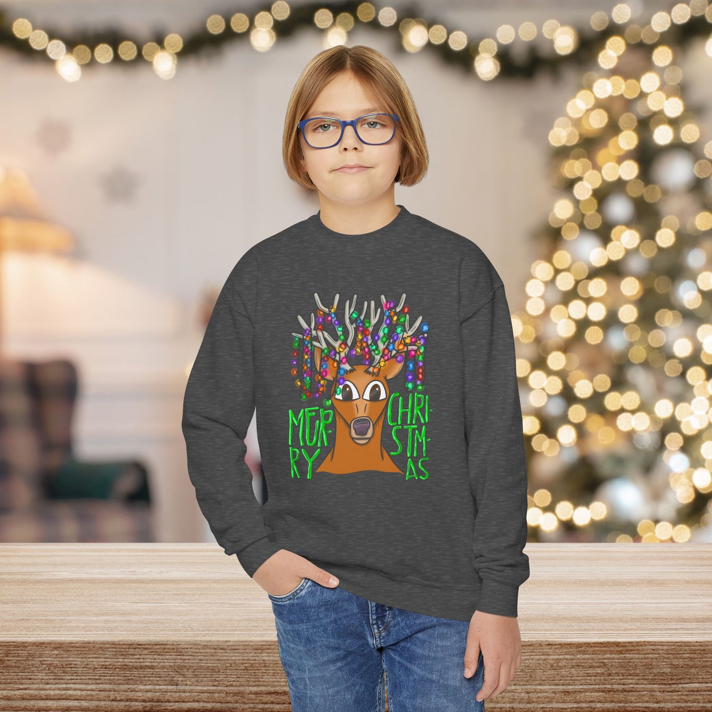Youth Merry Christmas Reindeer Sweatshirt