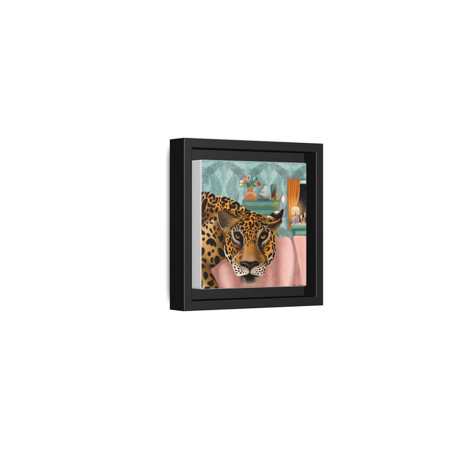 "Lounging Leopard" - Framed Canvas Wall Art