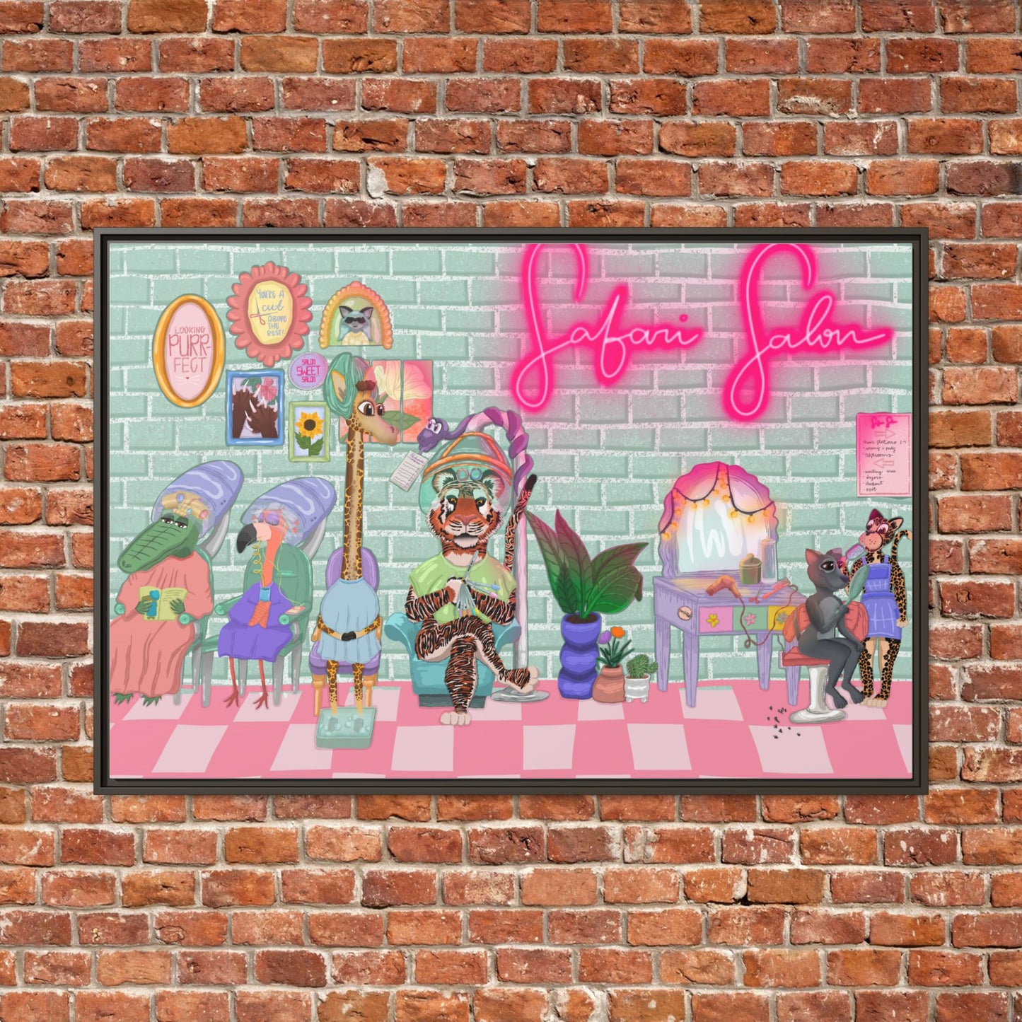 "Appointment at Safari Salon" - Framed Canvas Print