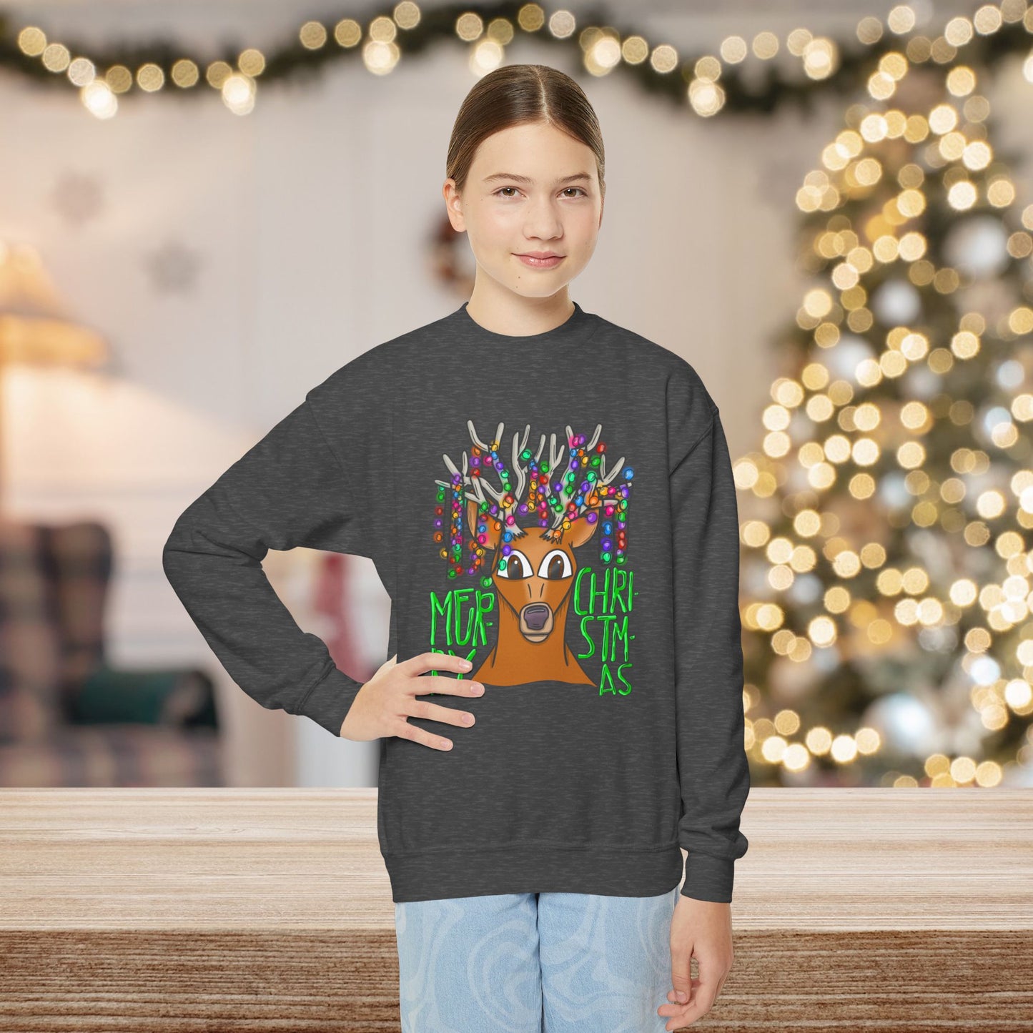 Youth Merry Christmas Reindeer Sweatshirt