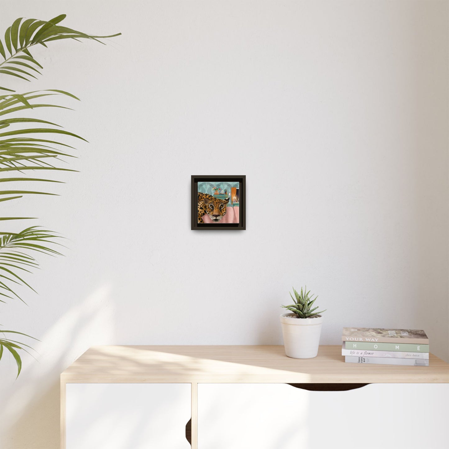 "Lounging Leopard" - Framed Canvas Wall Art