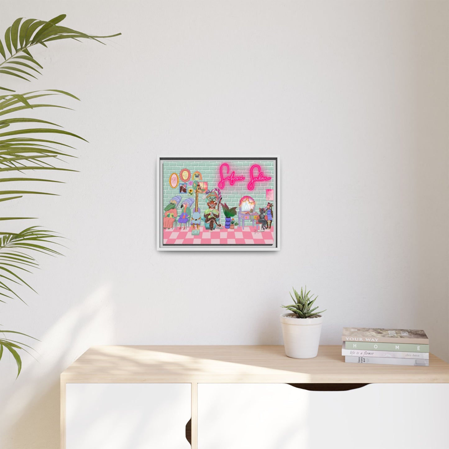 "Appointment at Safari Salon" - Framed Canvas Print
