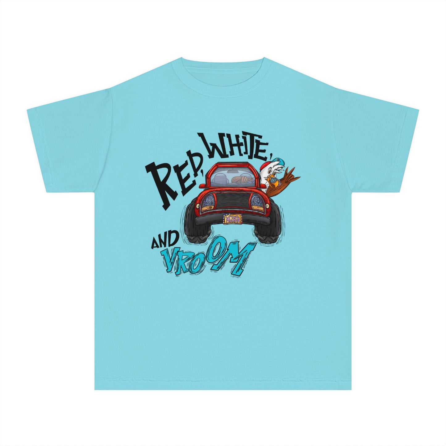 Patriotic Youth Tee with Car Design, Kids Independence Day T-Shirt, Summer BBQ Shirt, Fourth of July Gift, Fun Holiday Apparel