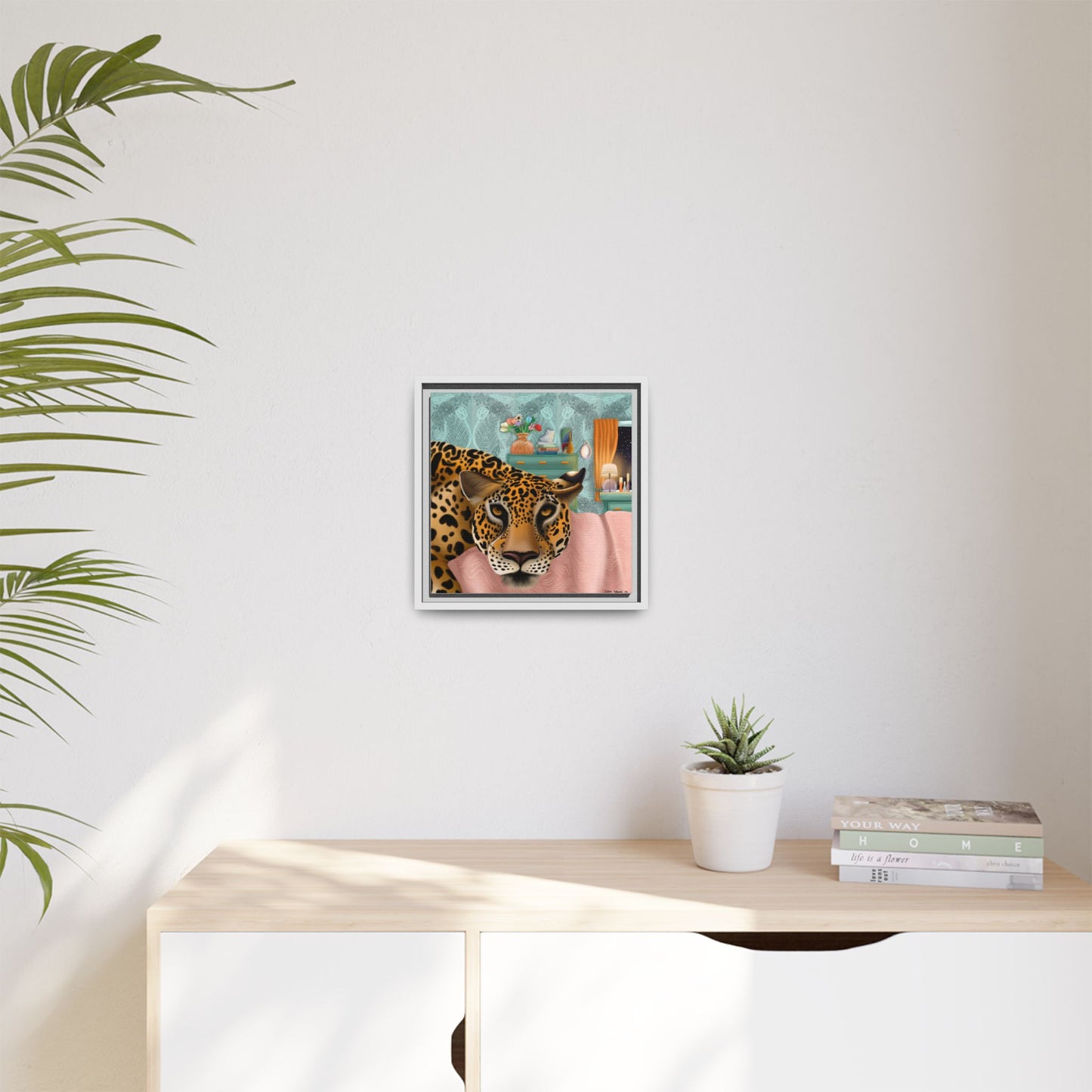 "Lounging Leopard" - Framed Canvas Wall Art