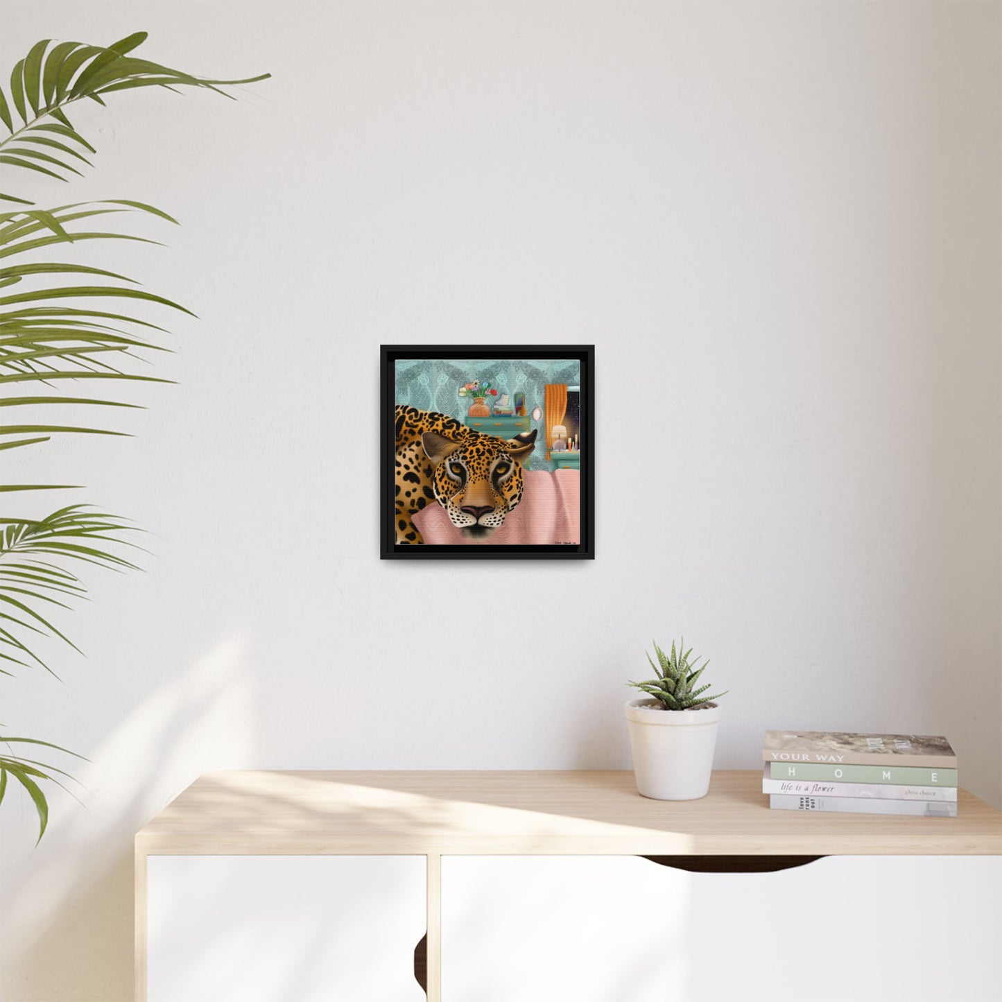 "Lounging Leopard" - Framed Canvas Wall Art