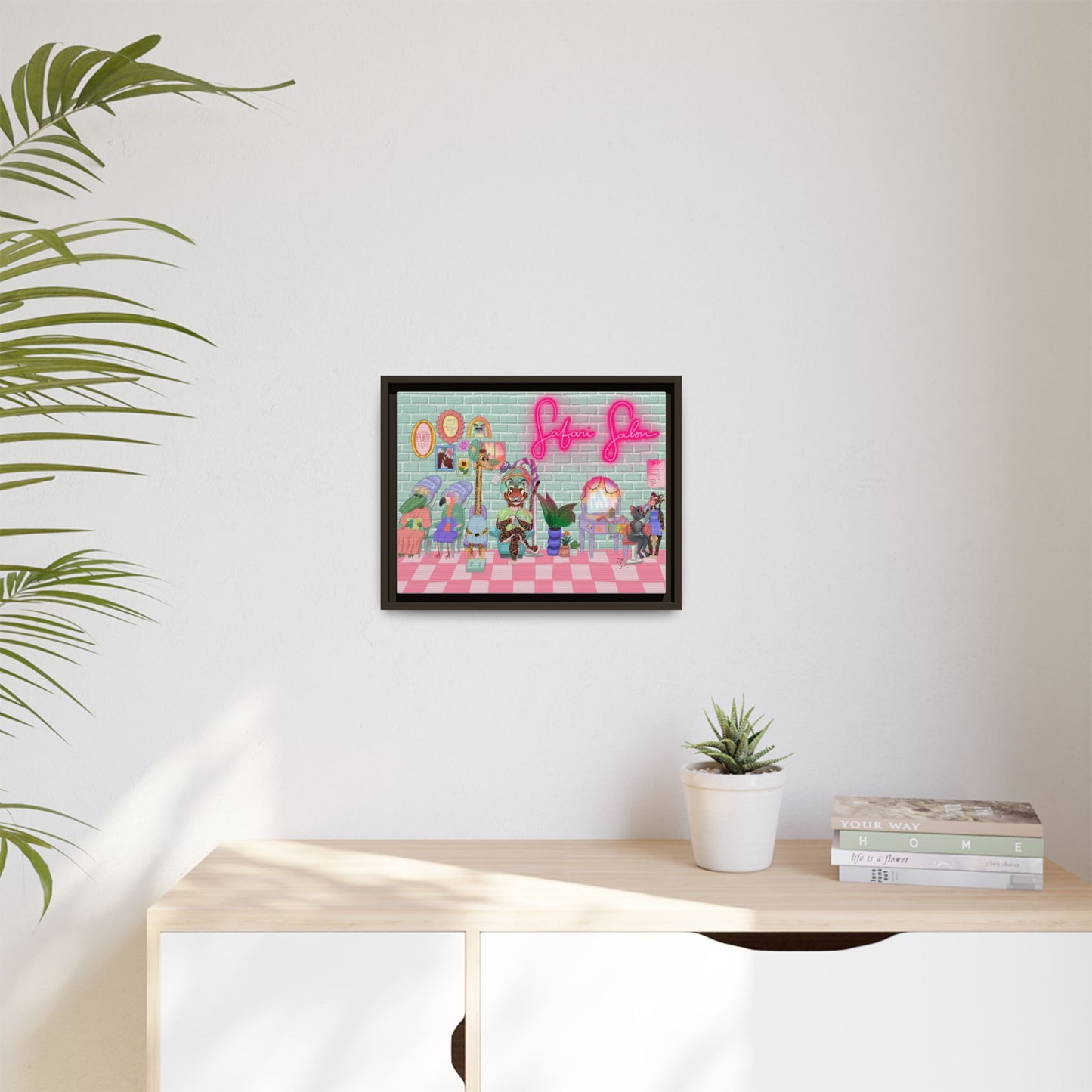 "Appointment at Safari Salon" - Framed Canvas Print