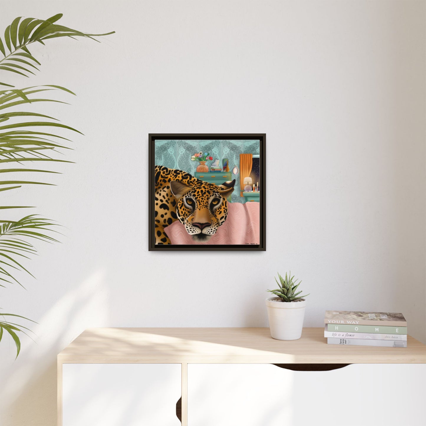 "Lounging Leopard" - Framed Canvas Wall Art