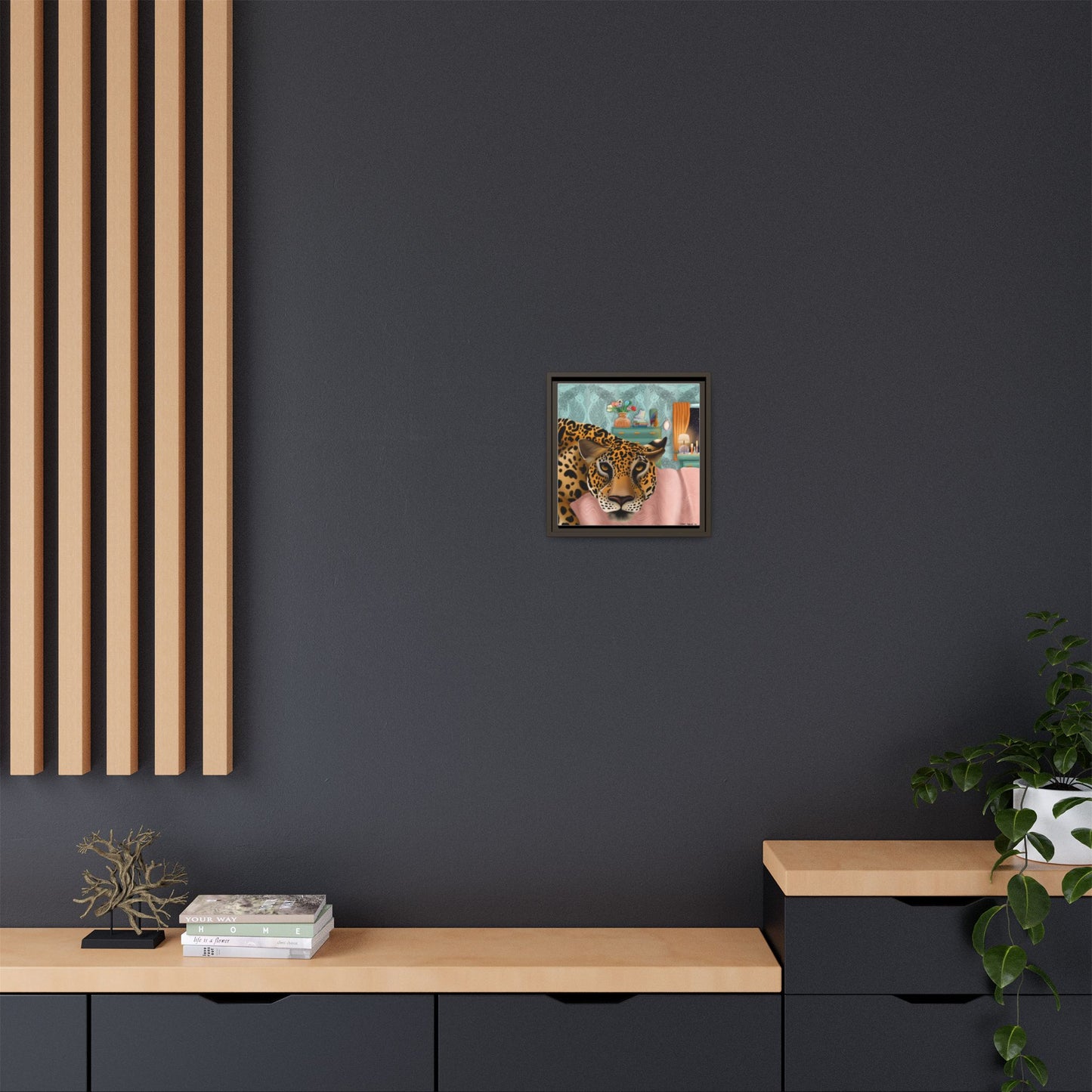 "Lounging Leopard" - Framed Canvas Wall Art