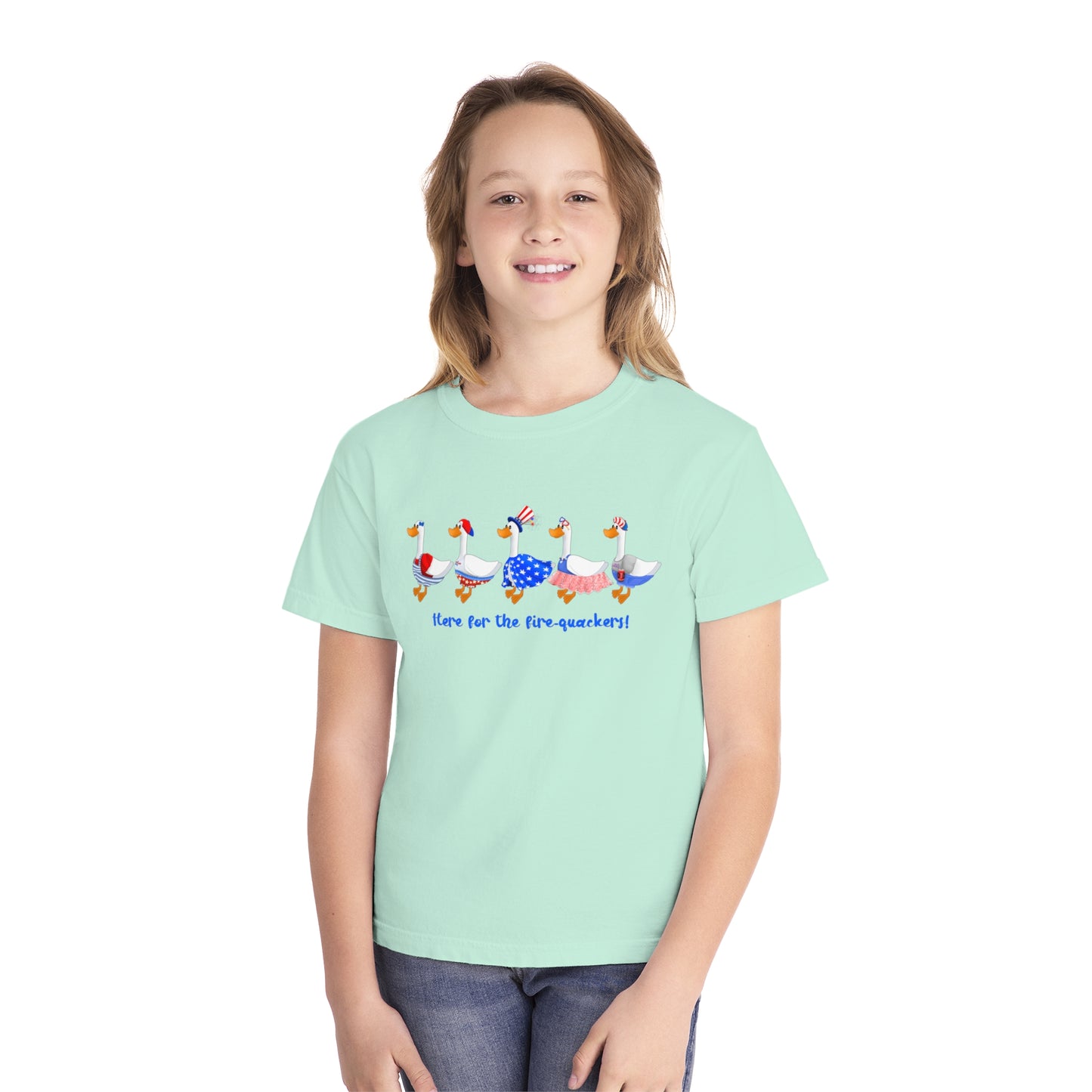 Fourth of July Youth T-Shirt -Patriotic, Here for the Firequackers Shirt