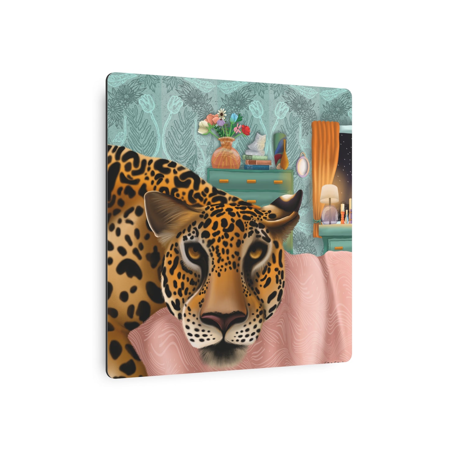 "Lounging Leopard" - Metal Art Sign