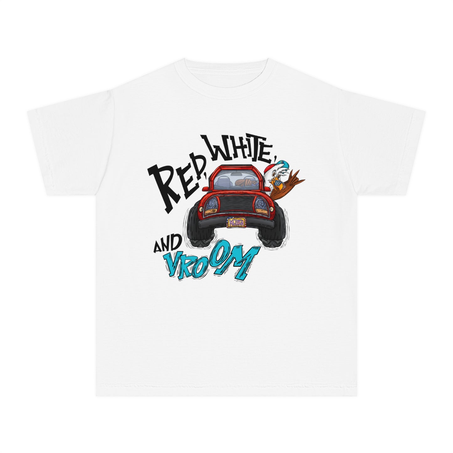 Patriotic Youth Tee with Car Design, Kids Independence Day T-Shirt, Summer BBQ Shirt, Fourth of July Gift, Fun Holiday Apparel