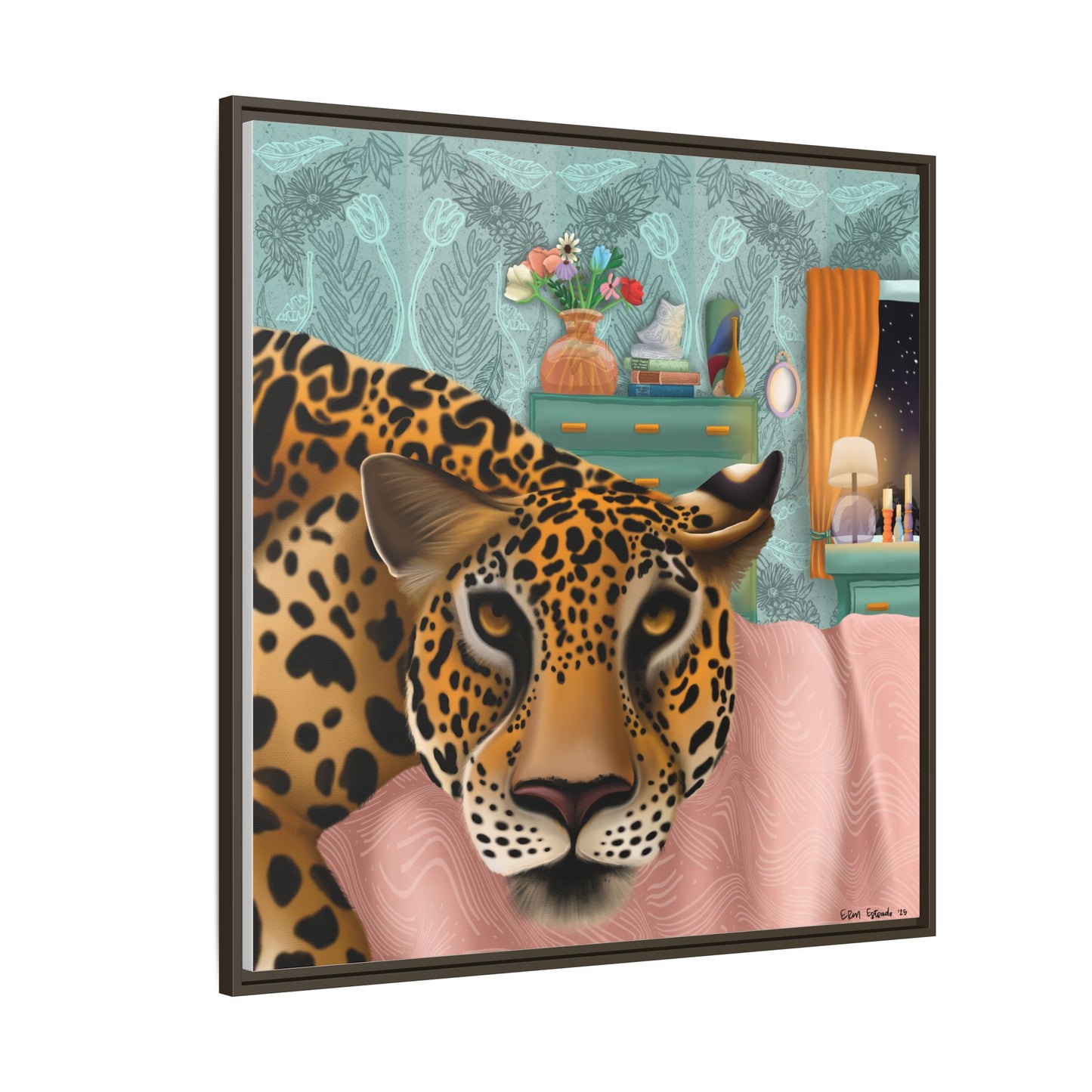 "Lounging Leopard" - Framed Canvas Wall Art
