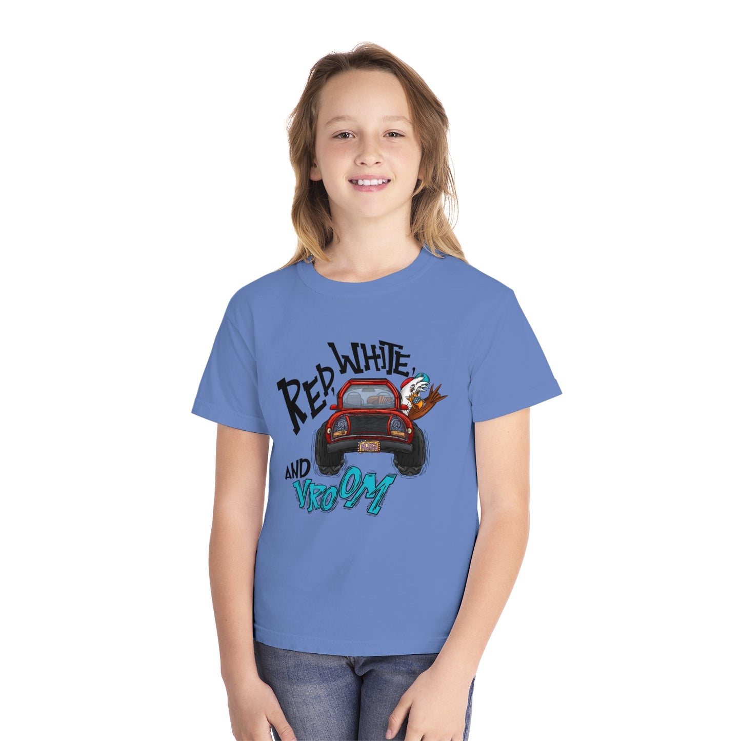 Patriotic Youth Tee with Car Design, Kids Independence Day T-Shirt, Summer BBQ Shirt, Fourth of July Gift, Fun Holiday Apparel