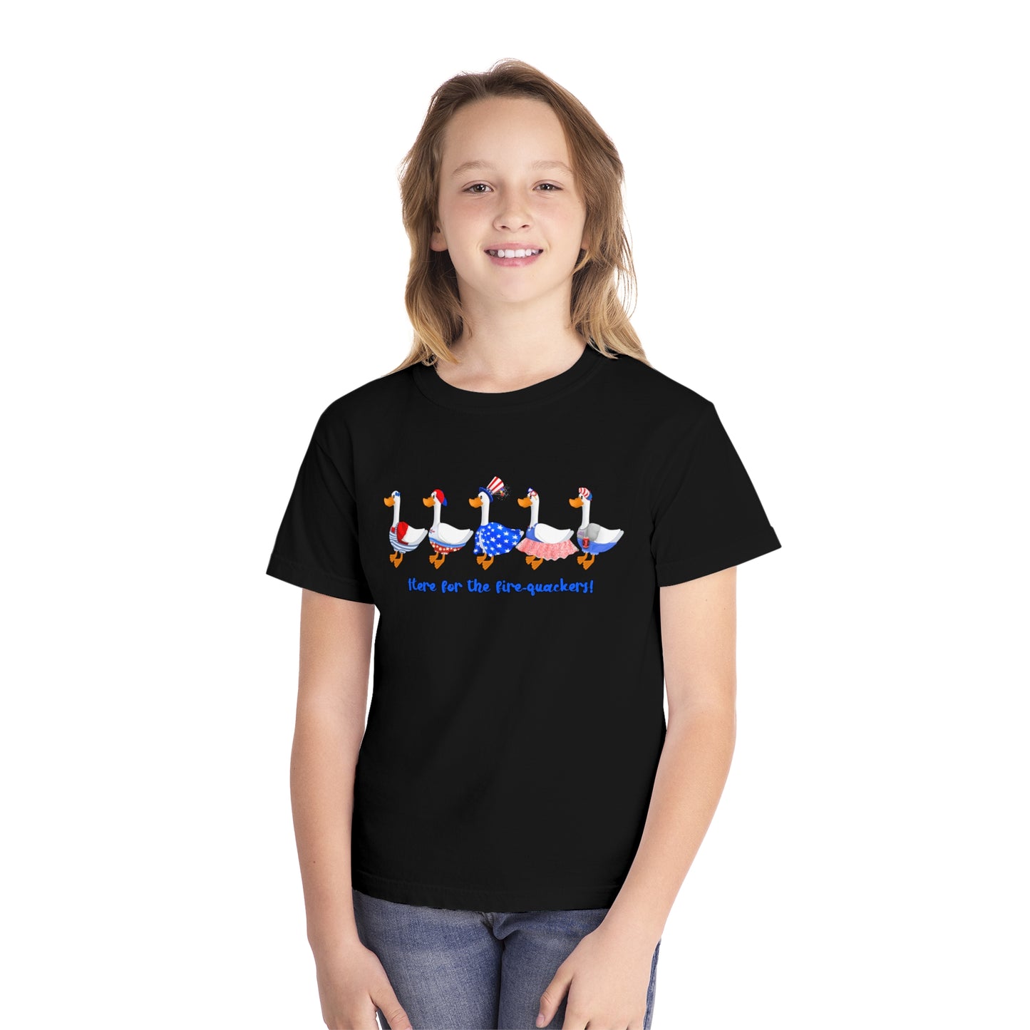 Fourth of July Youth T-Shirt -Patriotic, Here for the Firequackers Shirt