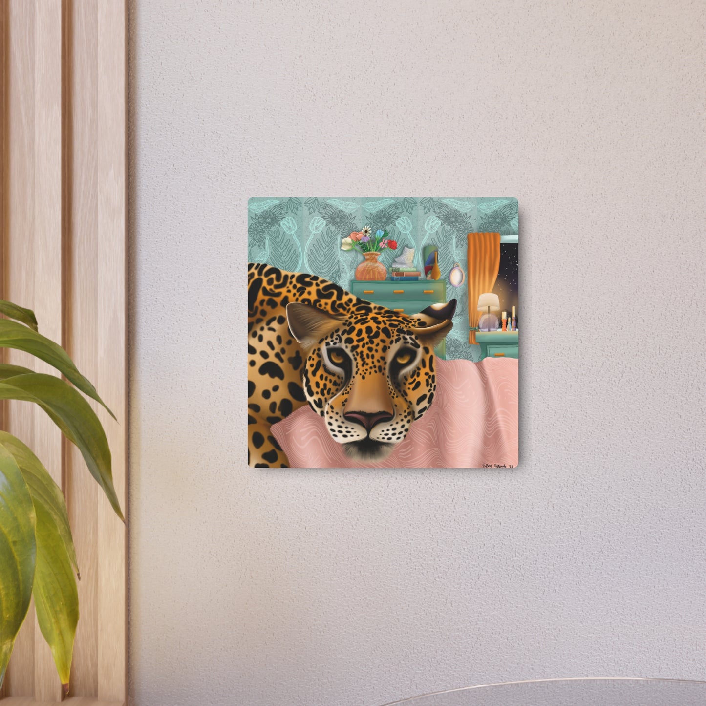 "Lounging Leopard" - Metal Art Sign