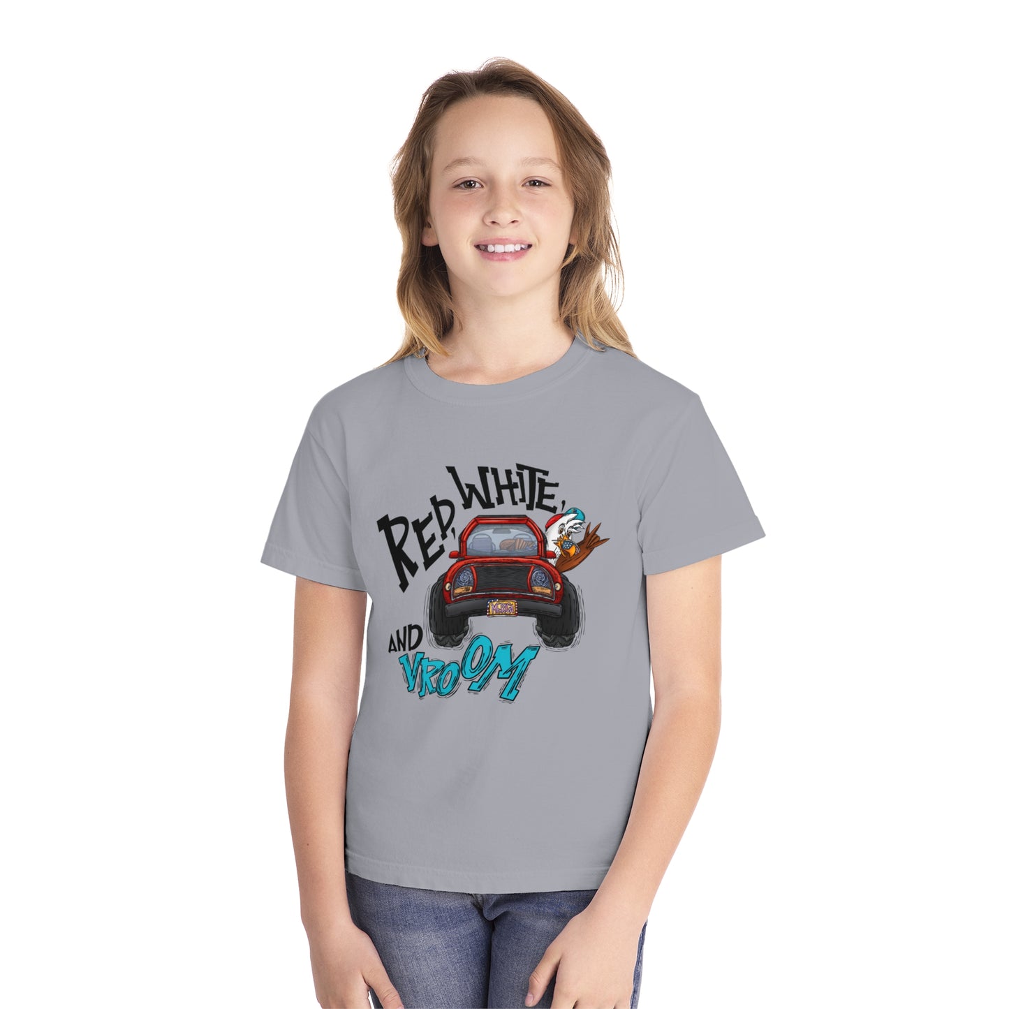 Patriotic Youth Tee with Car Design, Kids Independence Day T-Shirt, Summer BBQ Shirt, Fourth of July Gift, Fun Holiday Apparel