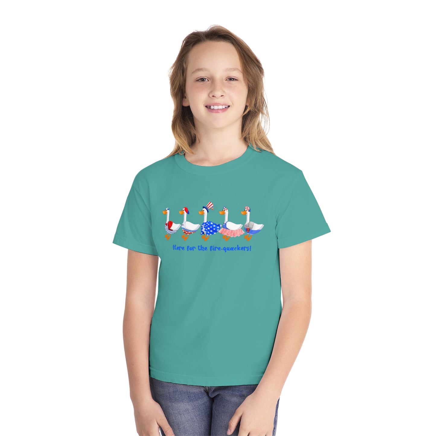 Fourth of July Youth T-Shirt -Patriotic, Here for the Firequackers Shirt