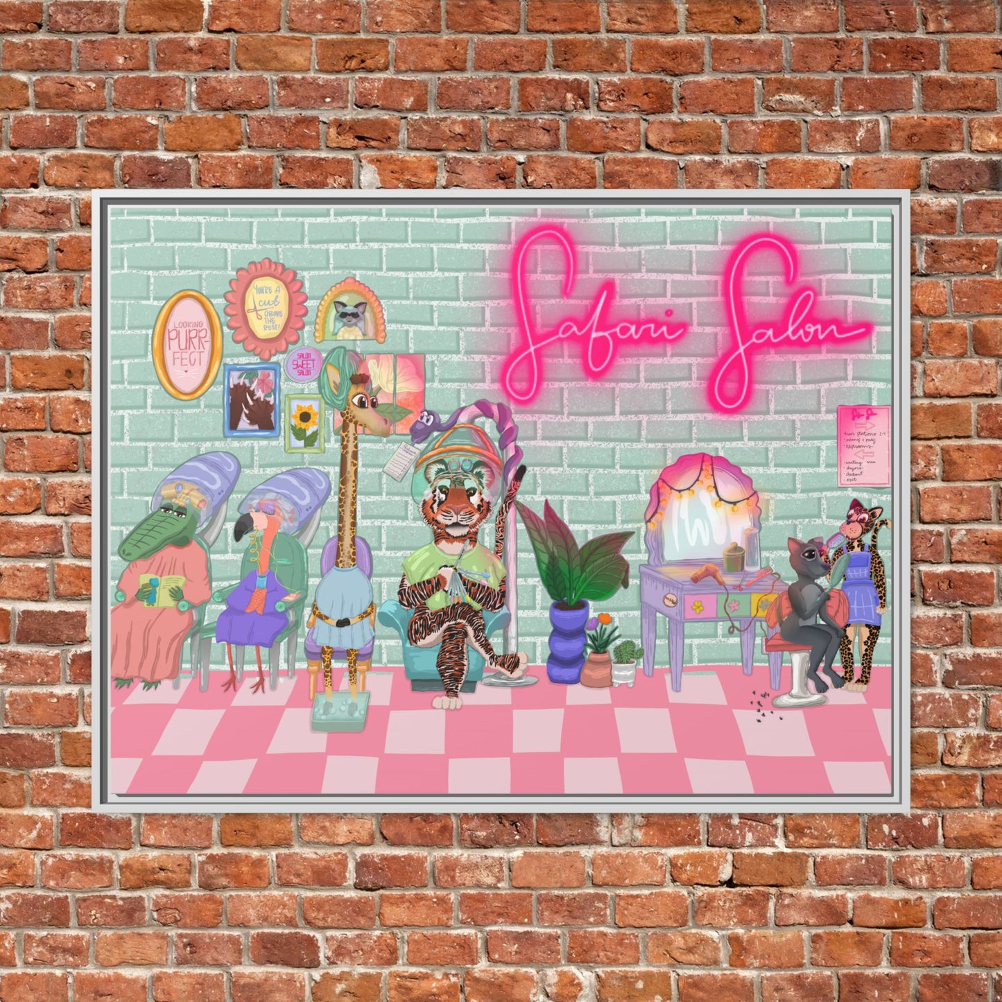 "Appointment at Safari Salon" - Framed Canvas Print