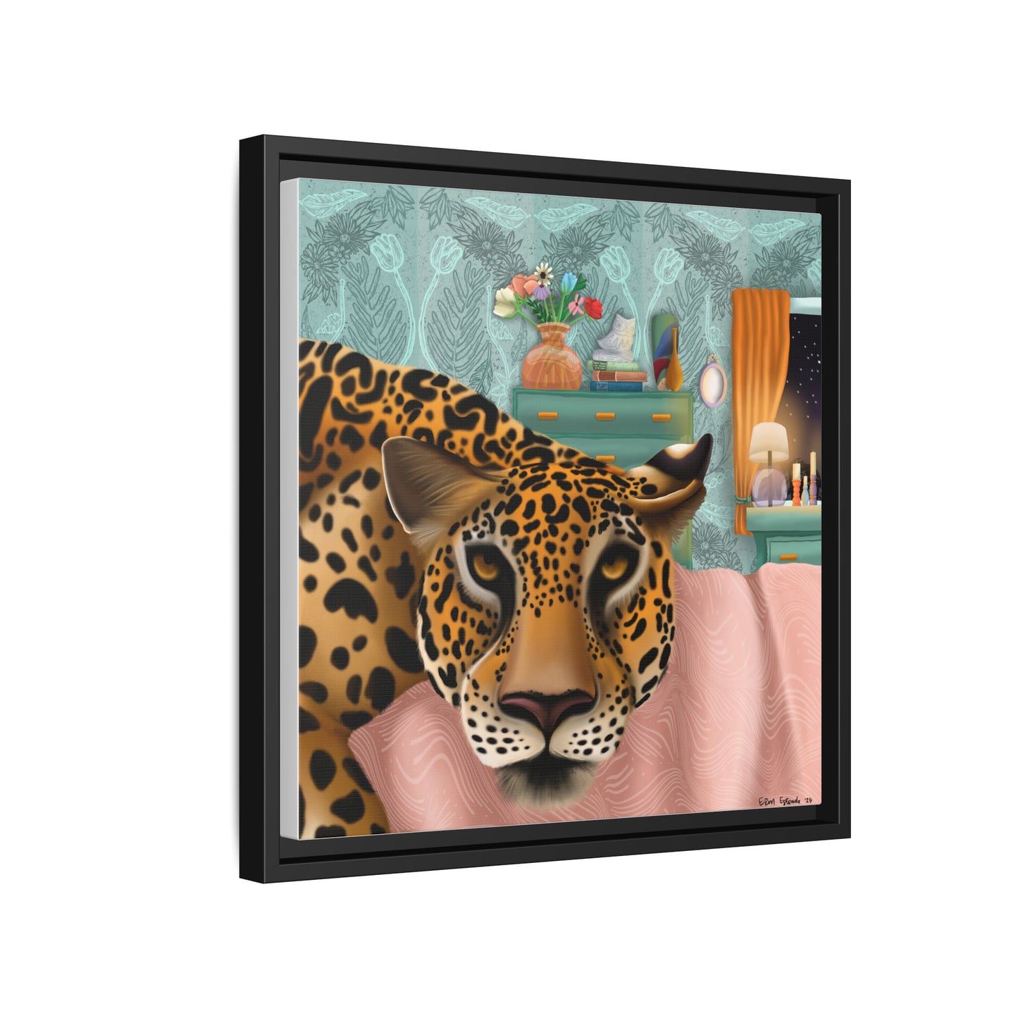 "Lounging Leopard" - Framed Canvas Wall Art