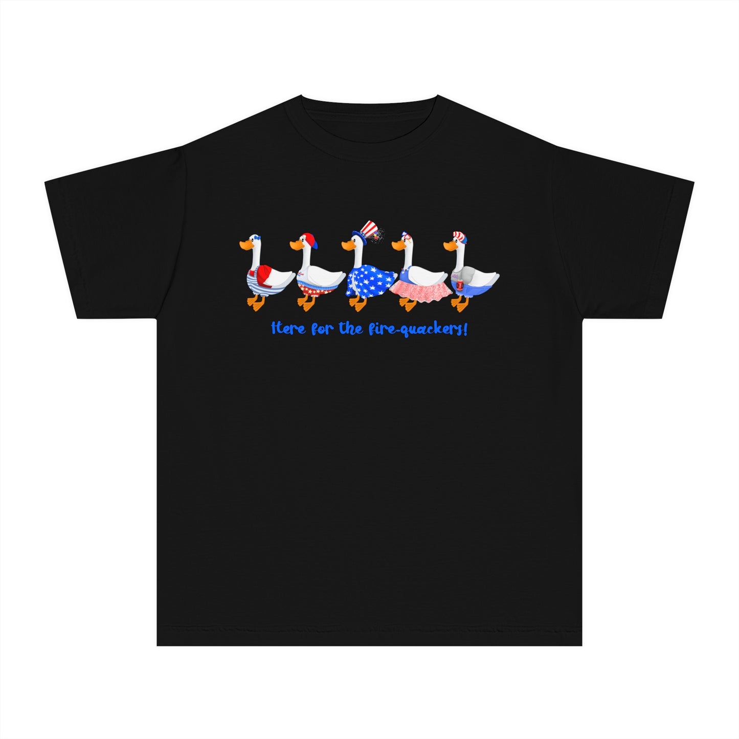 Fourth of July Youth T-Shirt -Patriotic, Here for the Firequackers Shirt