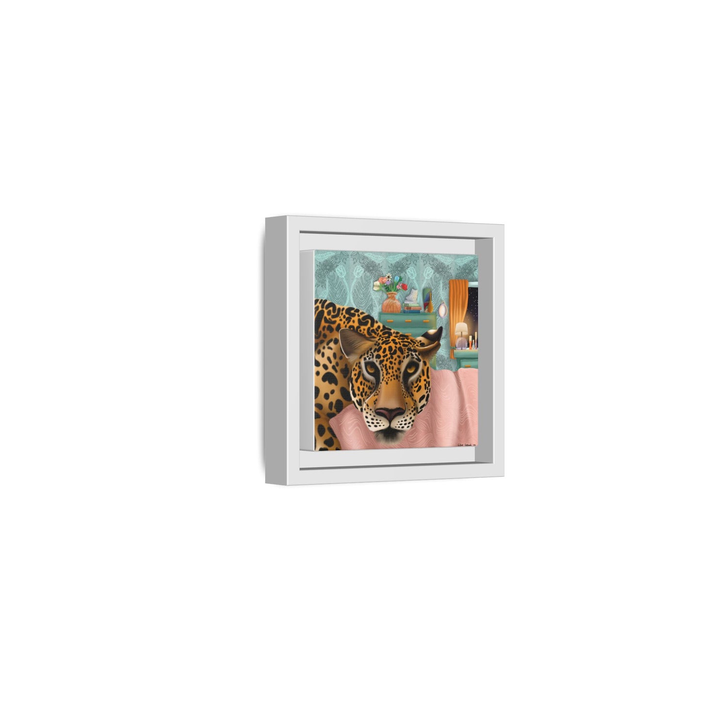 "Lounging Leopard" - Framed Canvas Wall Art