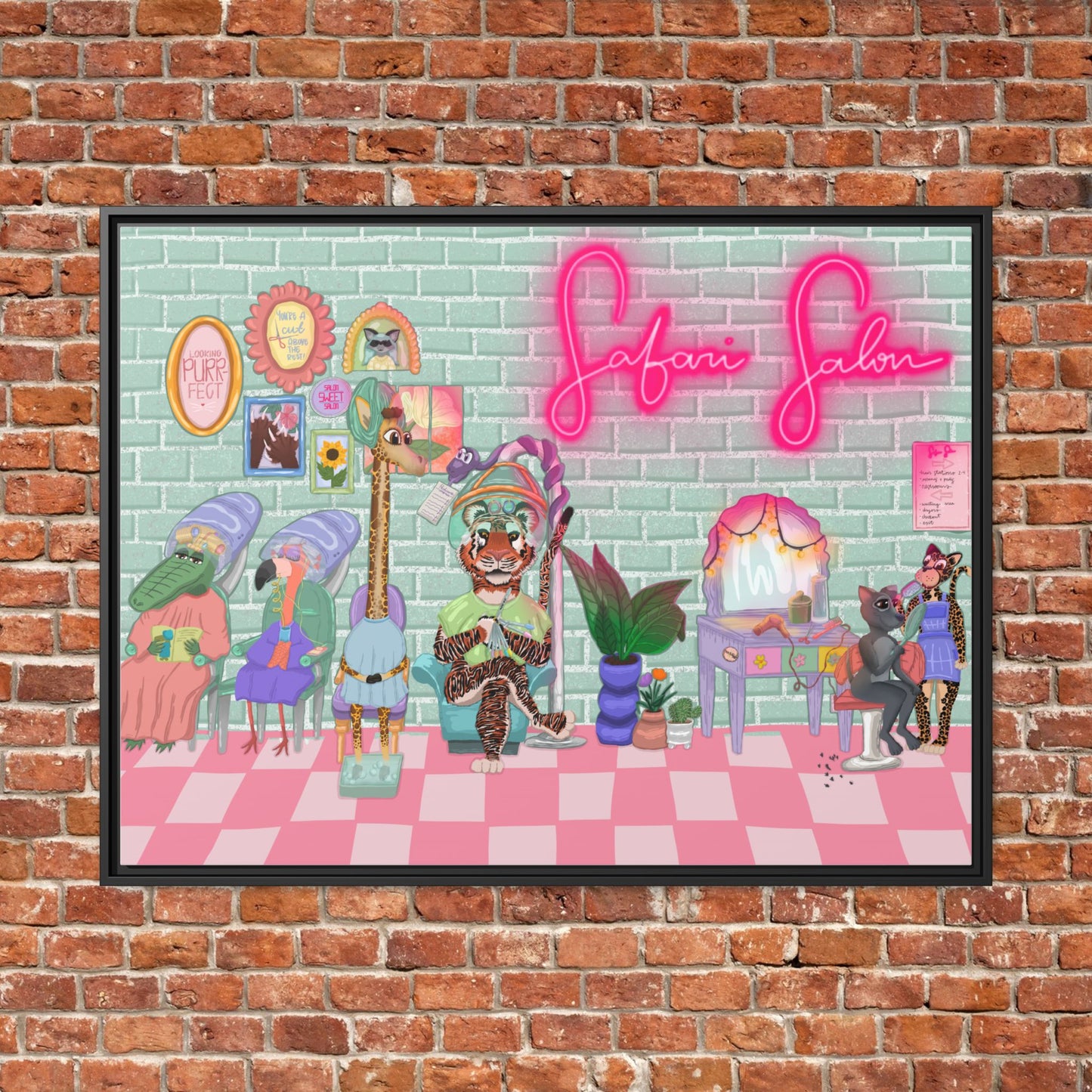 "Appointment at Safari Salon" - Framed Canvas Print