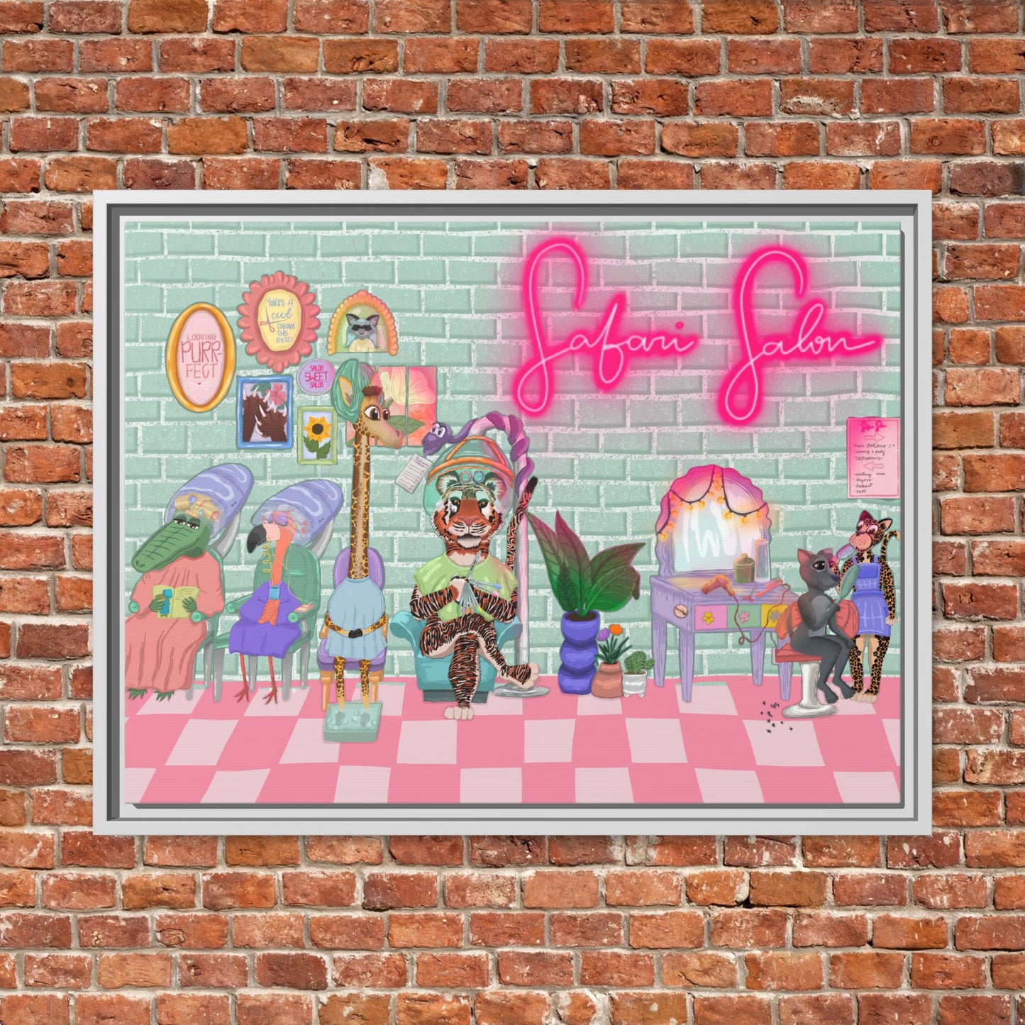 "Appointment at Safari Salon" - Framed Canvas Print