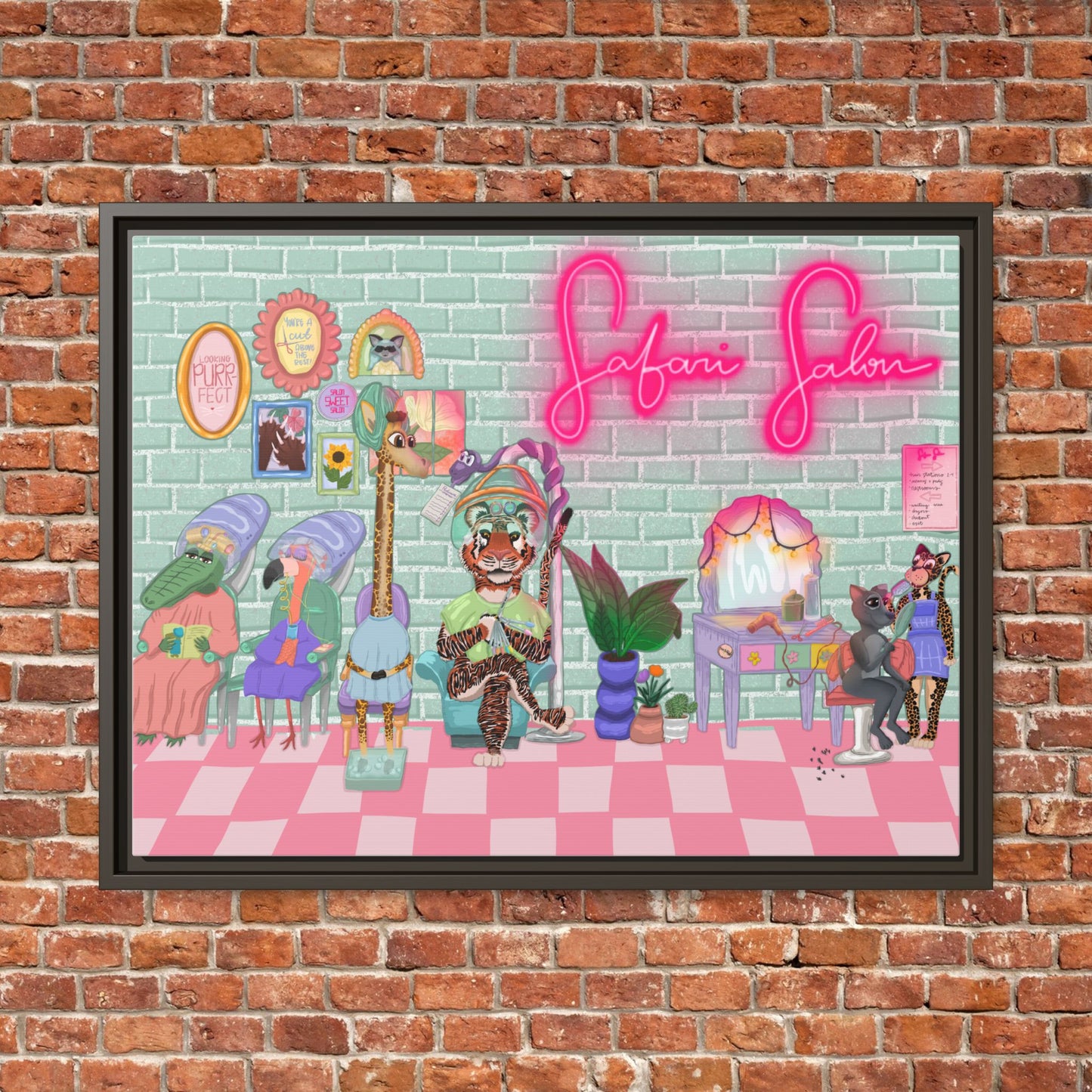 "Appointment at Safari Salon" - Framed Canvas Print