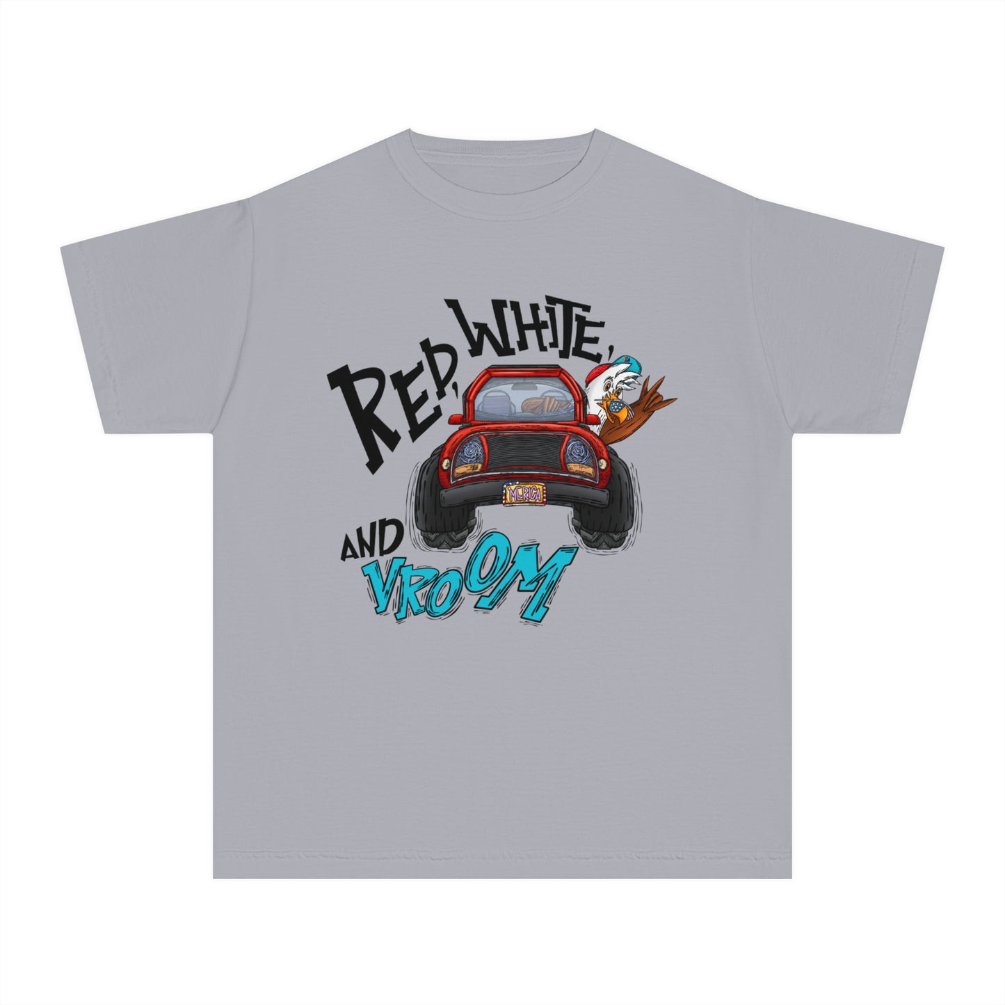 Patriotic Youth Tee with Car Design, Kids Independence Day T-Shirt, Summer BBQ Shirt, Fourth of July Gift, Fun Holiday Apparel