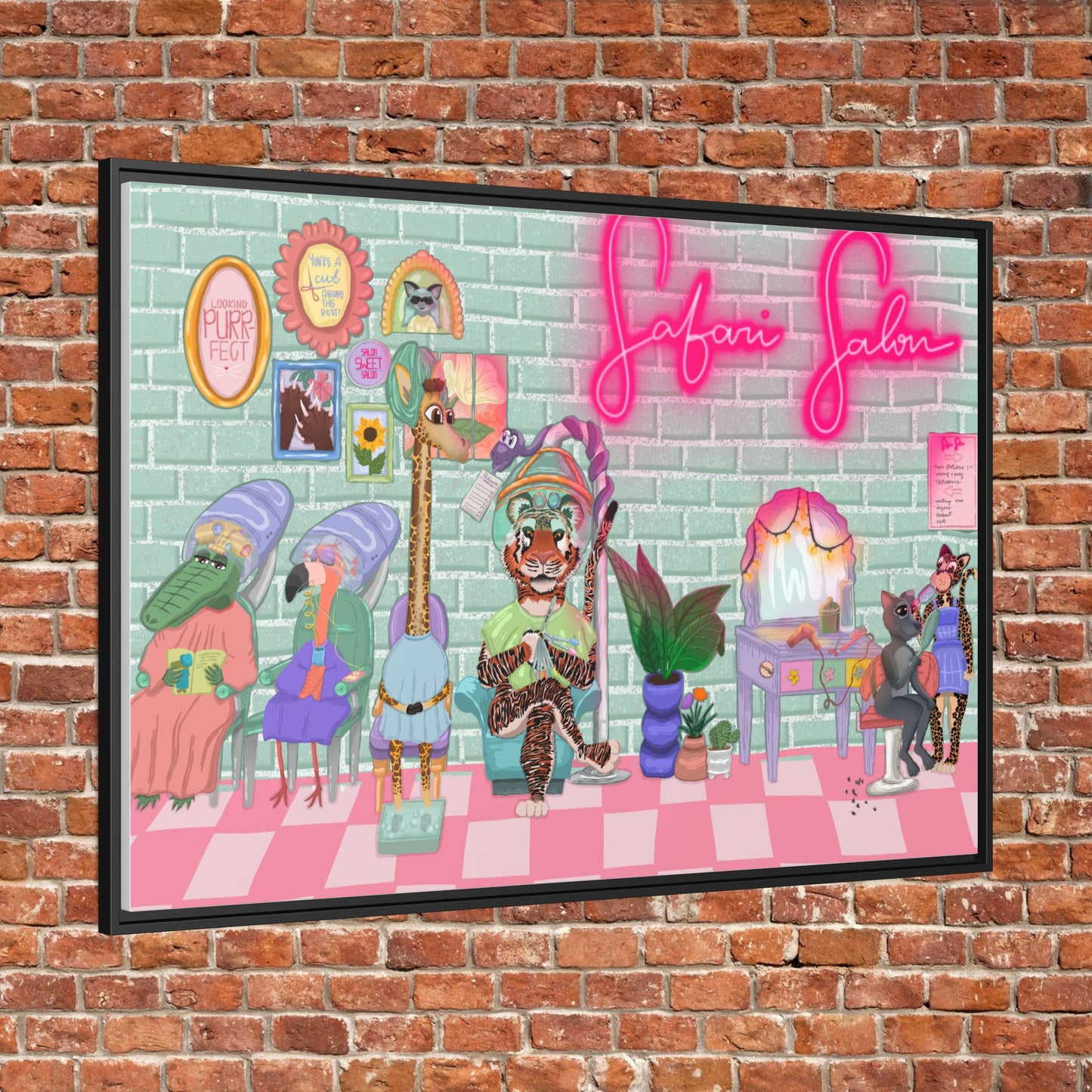 "Appointment at Safari Salon" - Framed Canvas Print