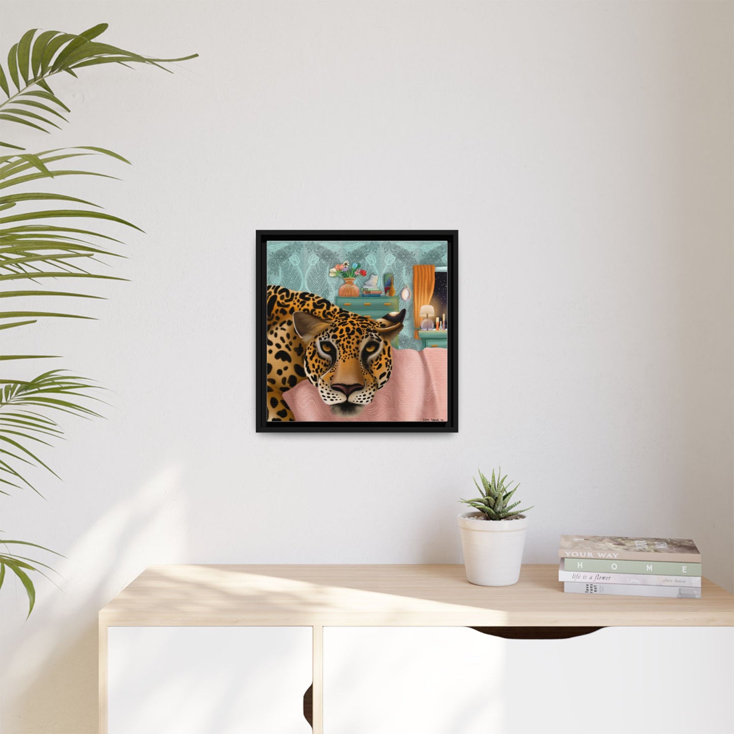 "Lounging Leopard" - Framed Canvas Wall Art
