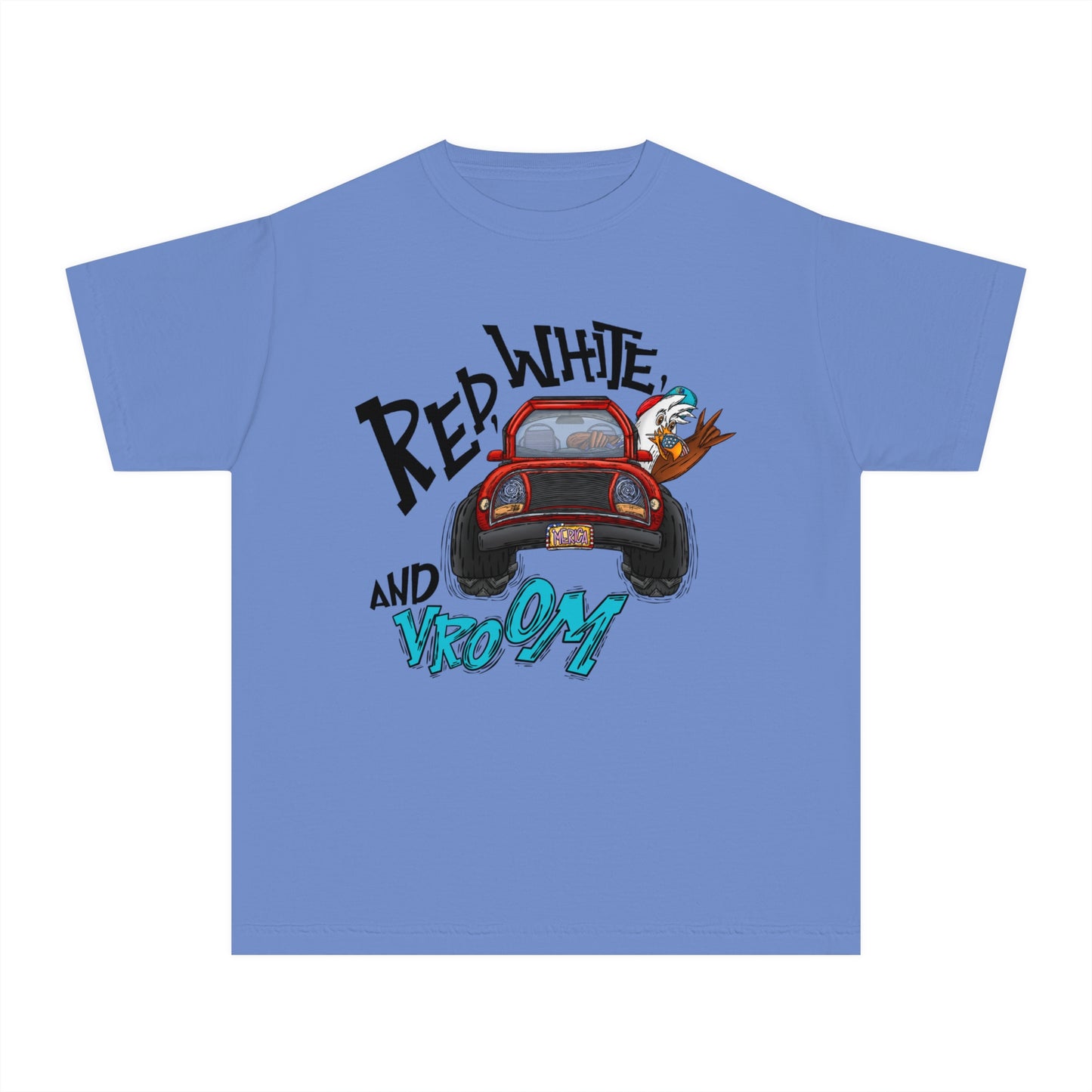 Patriotic Youth Tee with Car Design, Kids Independence Day T-Shirt, Summer BBQ Shirt, Fourth of July Gift, Fun Holiday Apparel