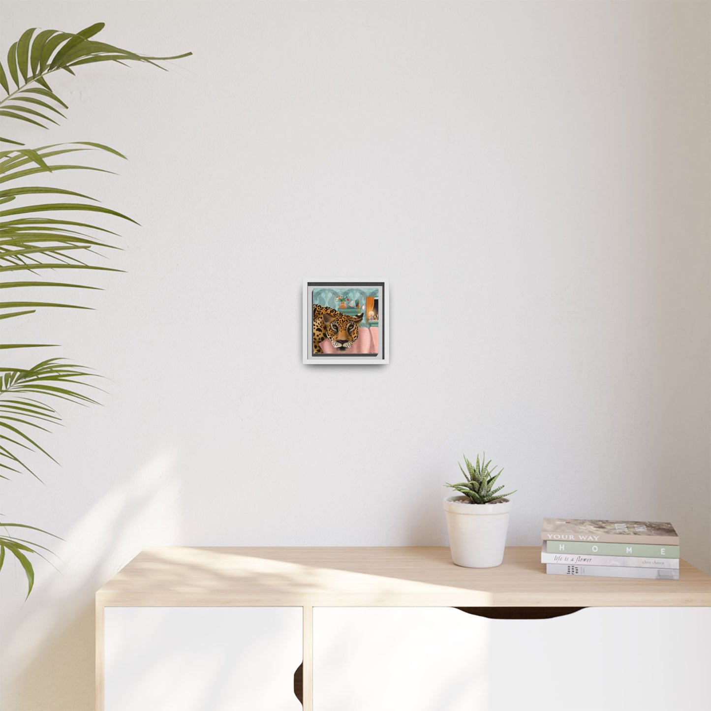 "Lounging Leopard" - Framed Canvas Wall Art