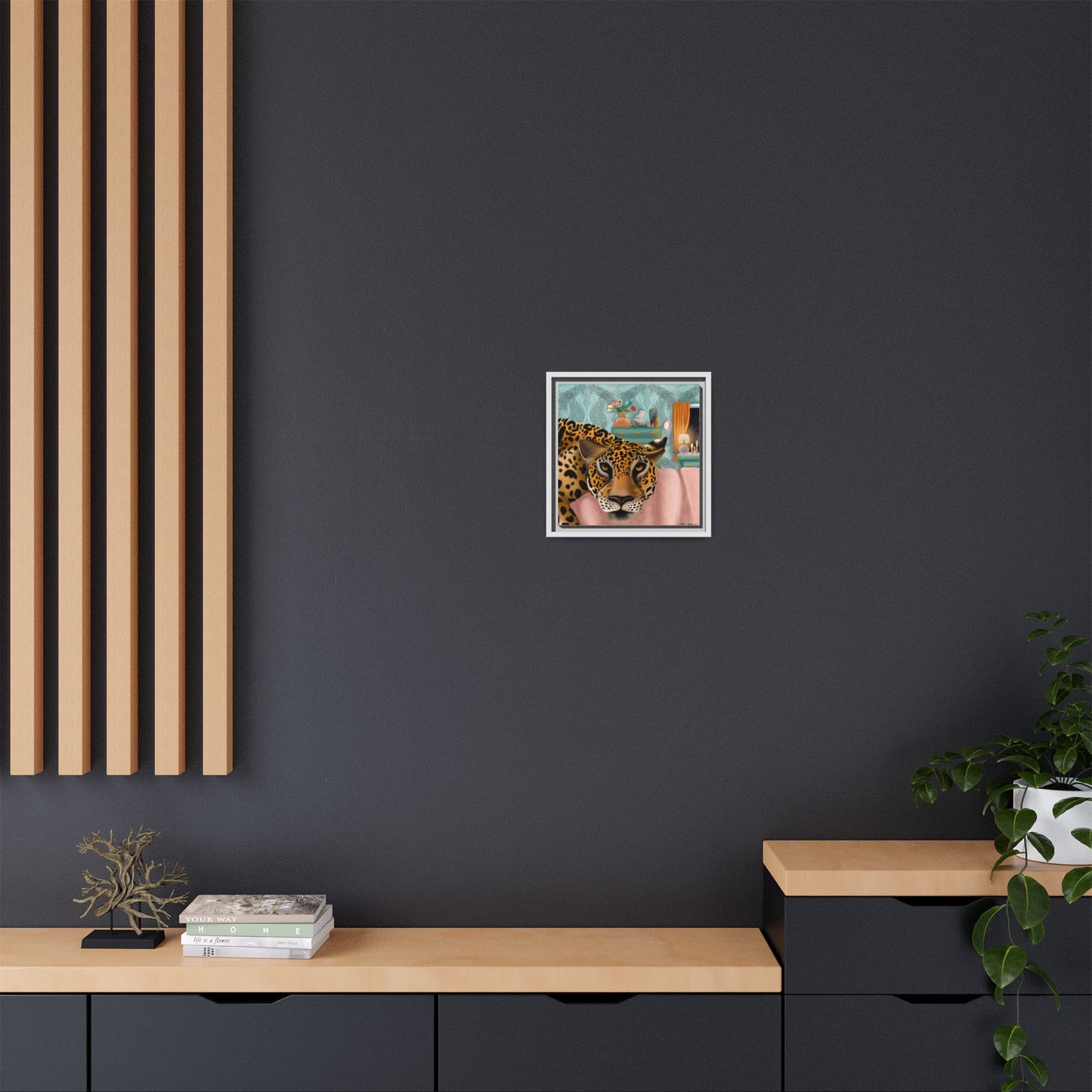 "Lounging Leopard" - Framed Canvas Wall Art