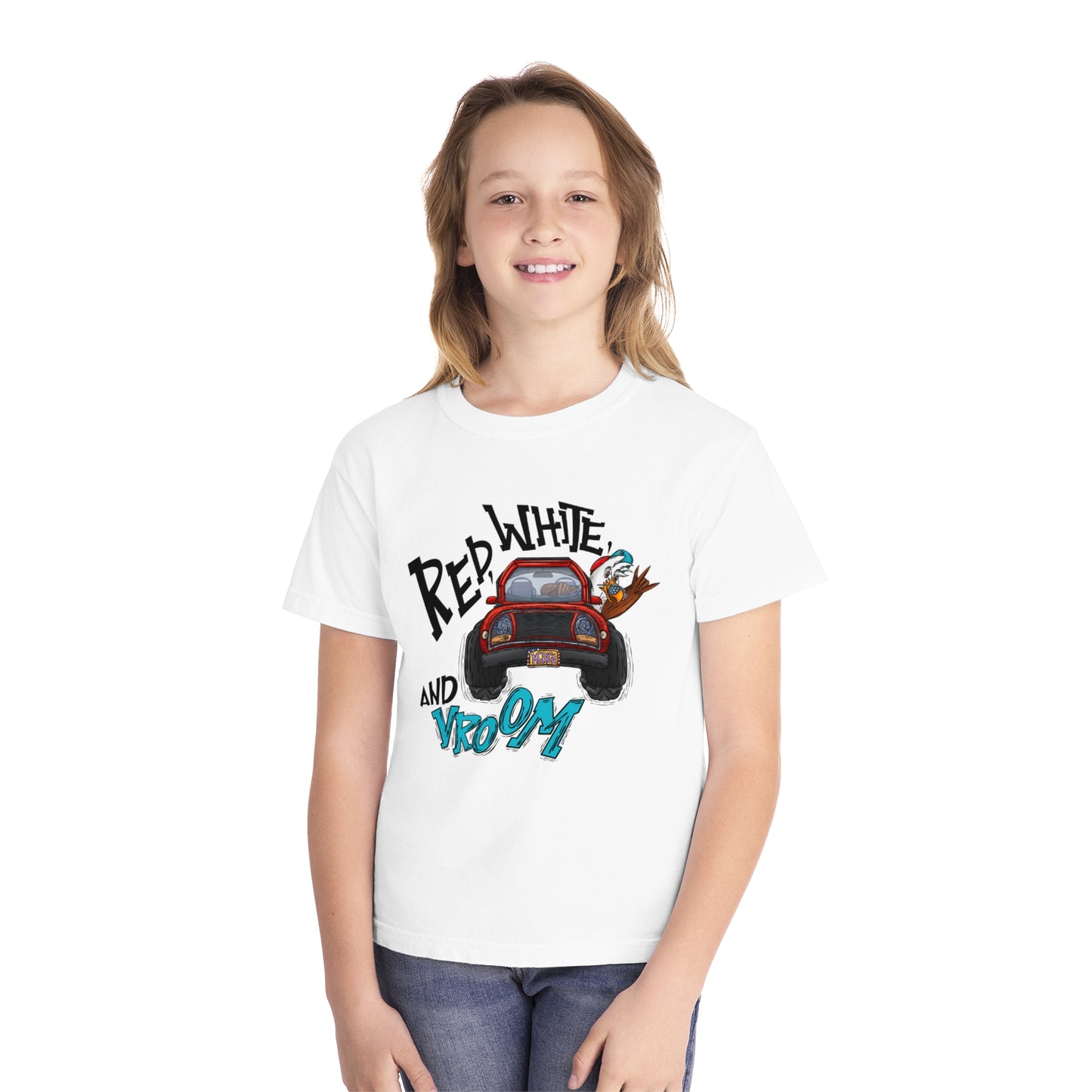 Patriotic Youth Tee with Car Design, Kids Independence Day T-Shirt, Summer BBQ Shirt, Fourth of July Gift, Fun Holiday Apparel
