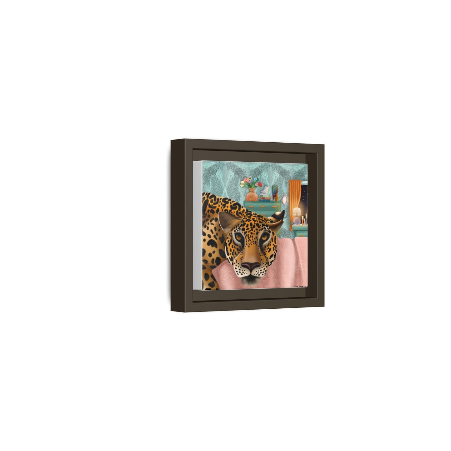 "Lounging Leopard" - Framed Canvas Wall Art