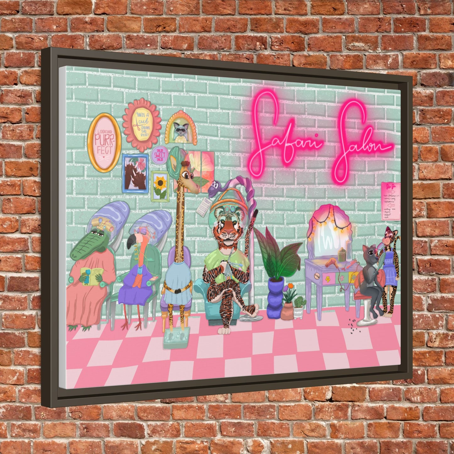 "Appointment at Safari Salon" - Framed Canvas Print