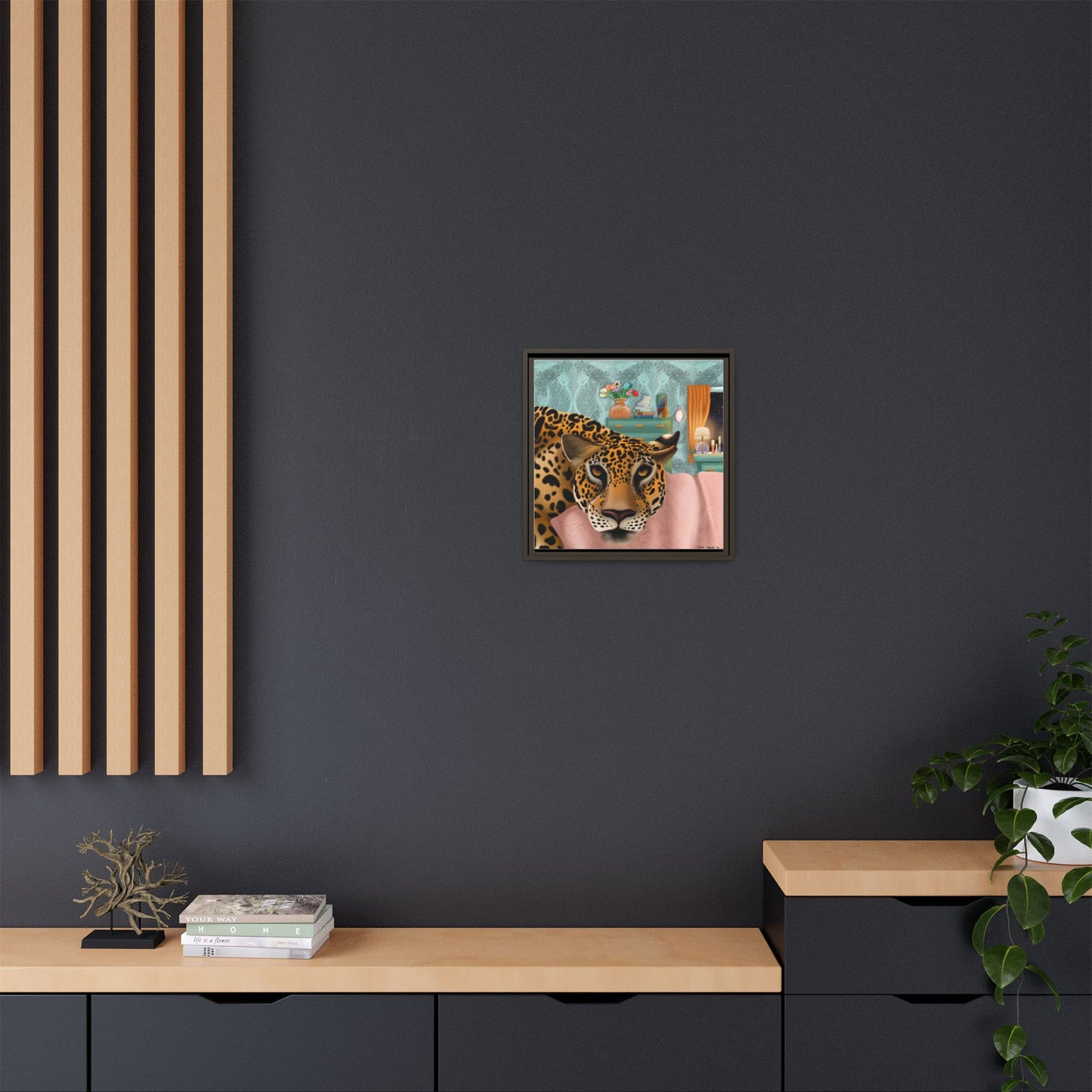 "Lounging Leopard" - Framed Canvas Wall Art