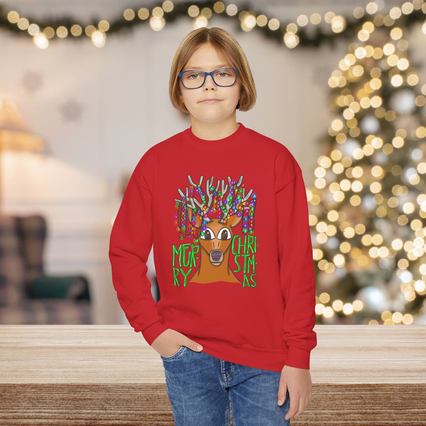 Youth Merry Christmas Reindeer Sweatshirt