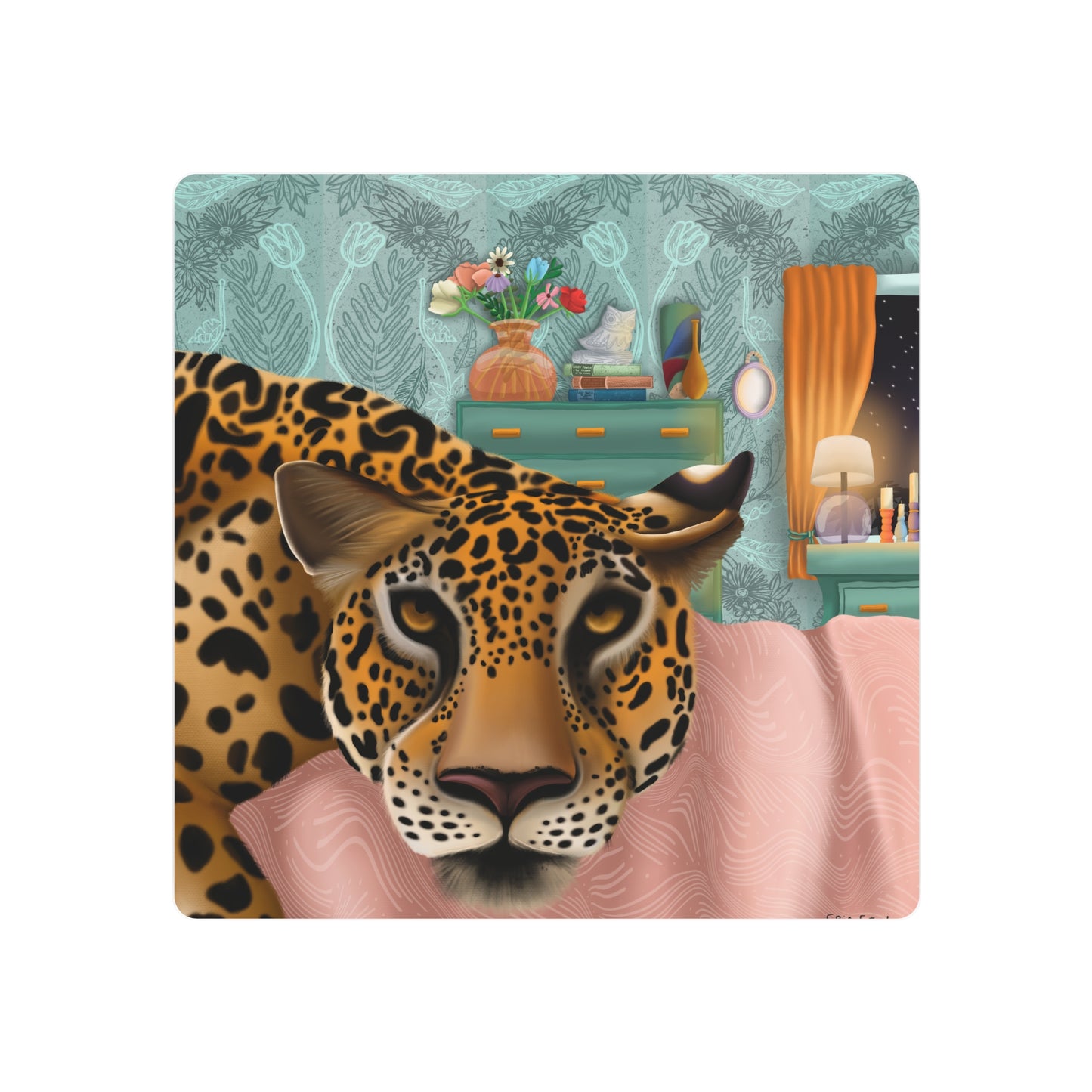 "Lounging Leopard" - Metal Art Sign