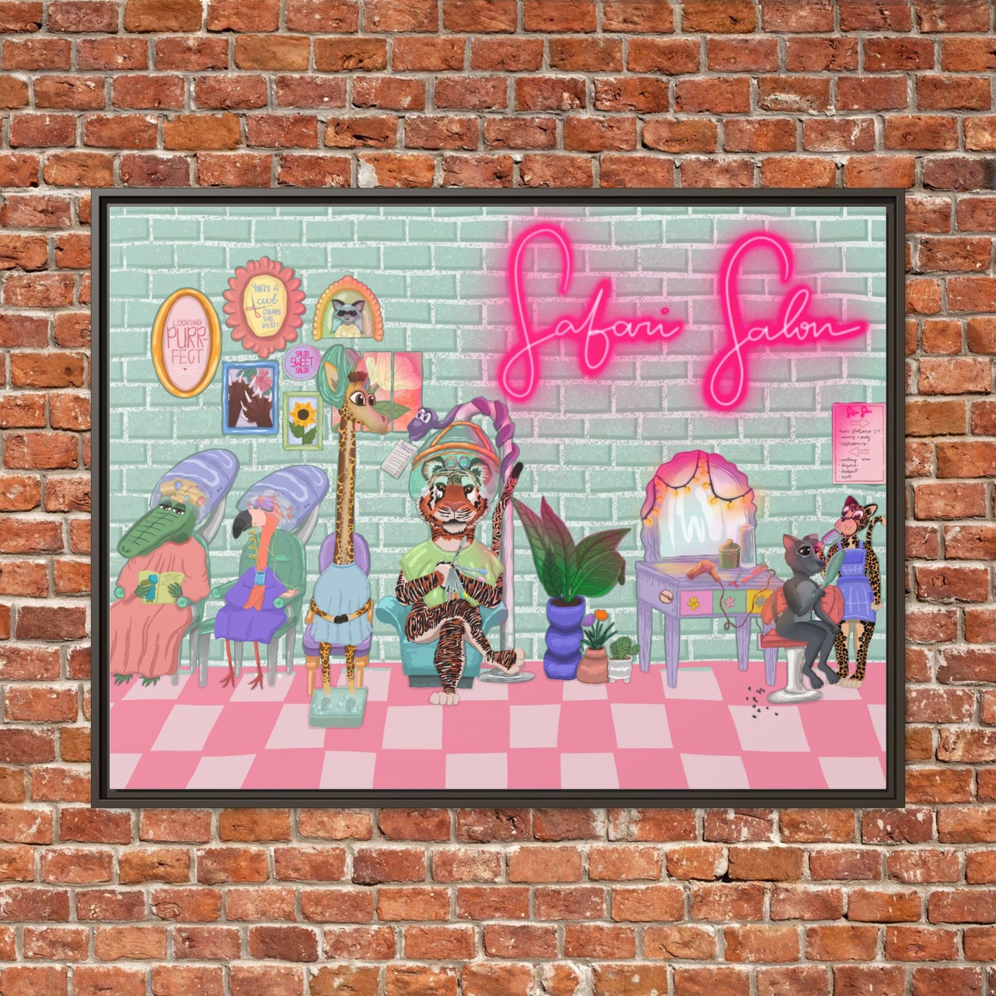 "Appointment at Safari Salon" - Framed Canvas Print