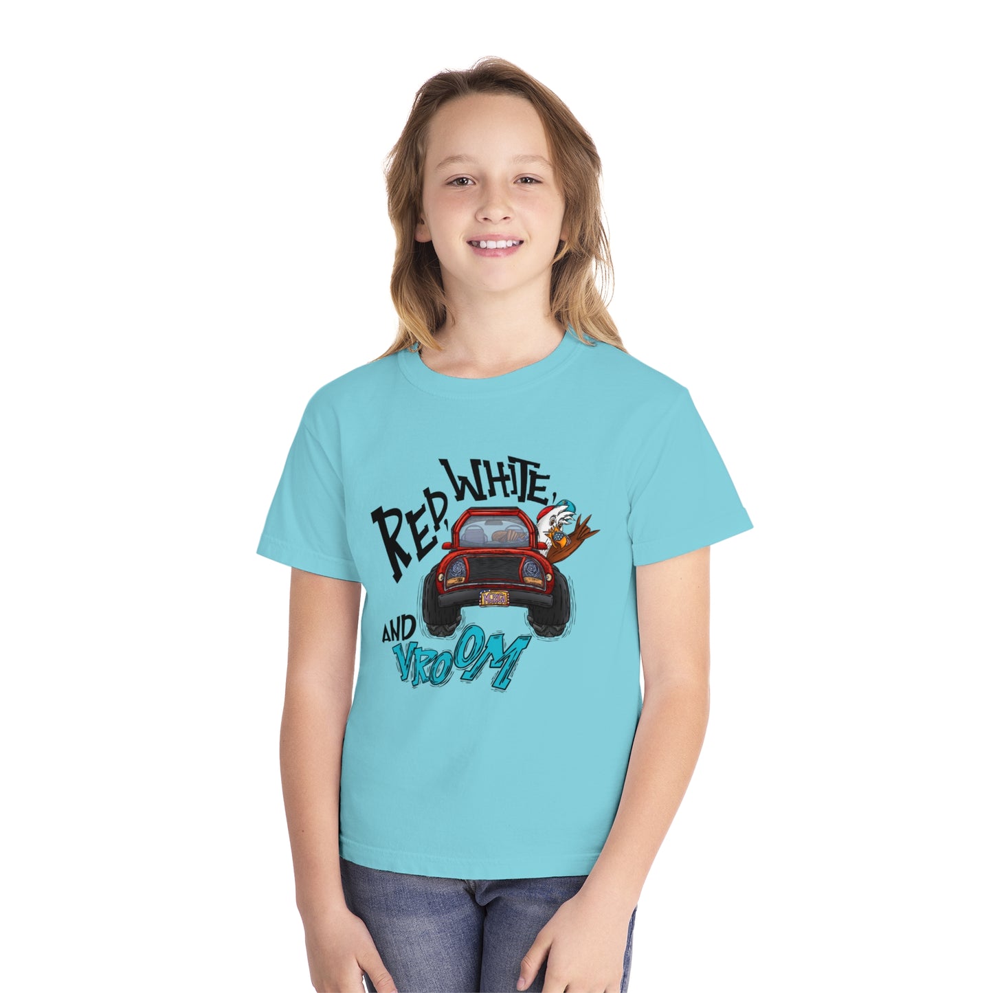 Patriotic Youth Tee with Car Design, Kids Independence Day T-Shirt, Summer BBQ Shirt, Fourth of July Gift, Fun Holiday Apparel