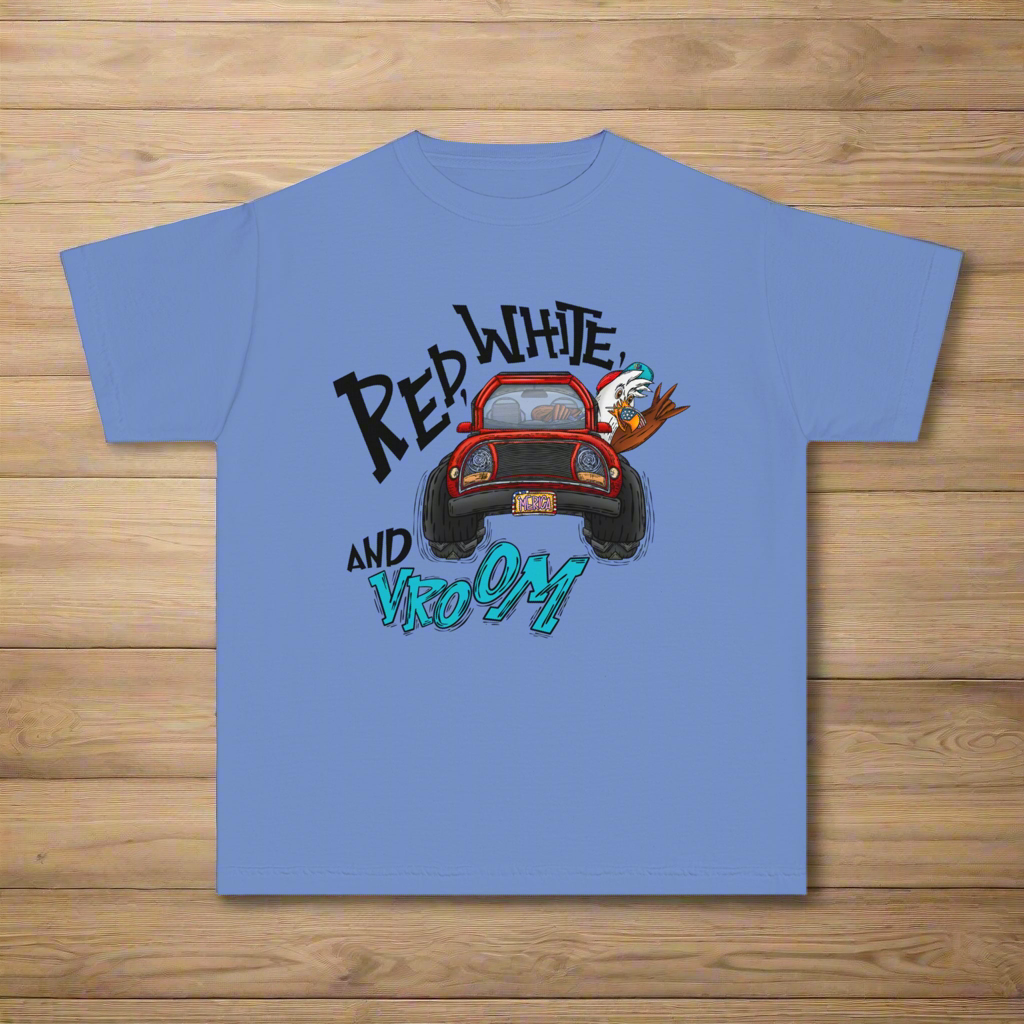 Patriotic Youth Tee with Car Design, Kids Independence Day T-Shirt, Summer BBQ Shirt, Fourth of July Gift, Fun Holiday Apparel