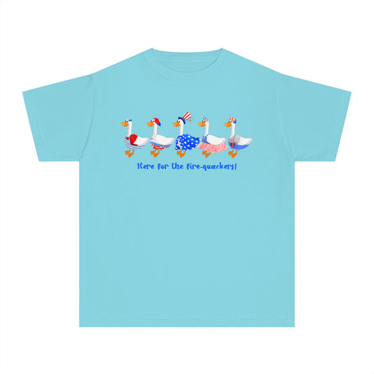 Fourth of July Youth T-Shirt -Patriotic, Here for the Firequackers Shirt