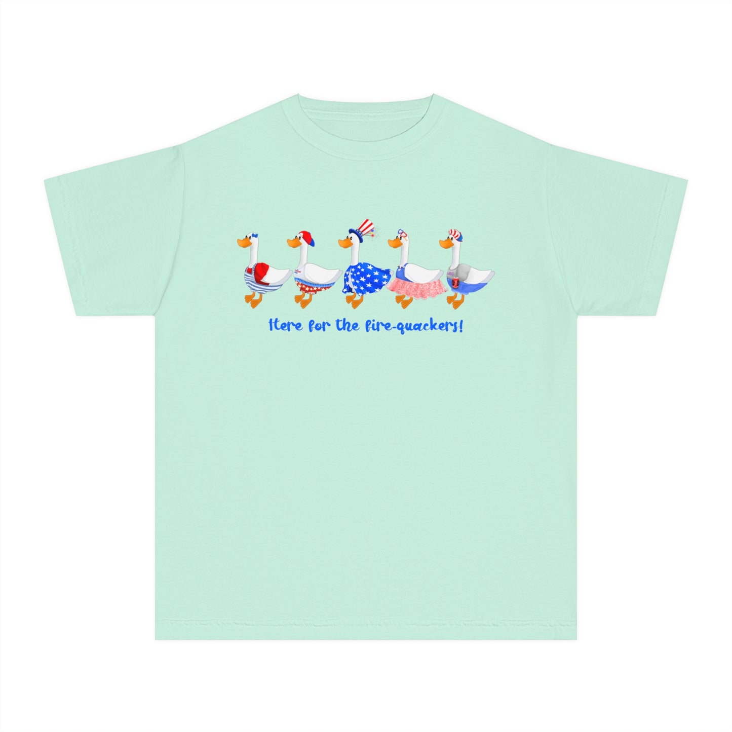 Fourth of July Youth T-Shirt -Patriotic, Here for the Firequackers Shirt