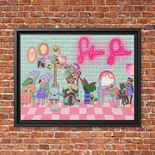 "Appointment at Safari Salon" - Framed Canvas Print