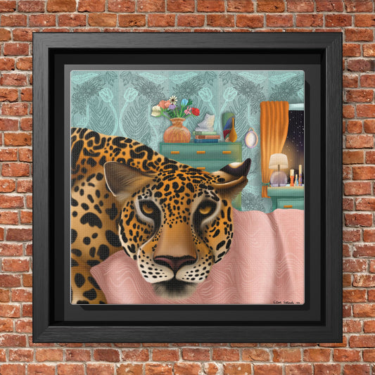 "Lounging Leopard" - Framed Canvas Wall Art