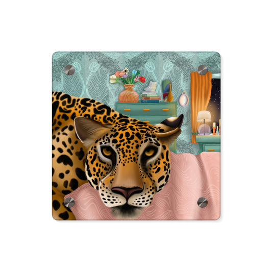 "Lounging Leopard" - Acrylic Wall Art Panel